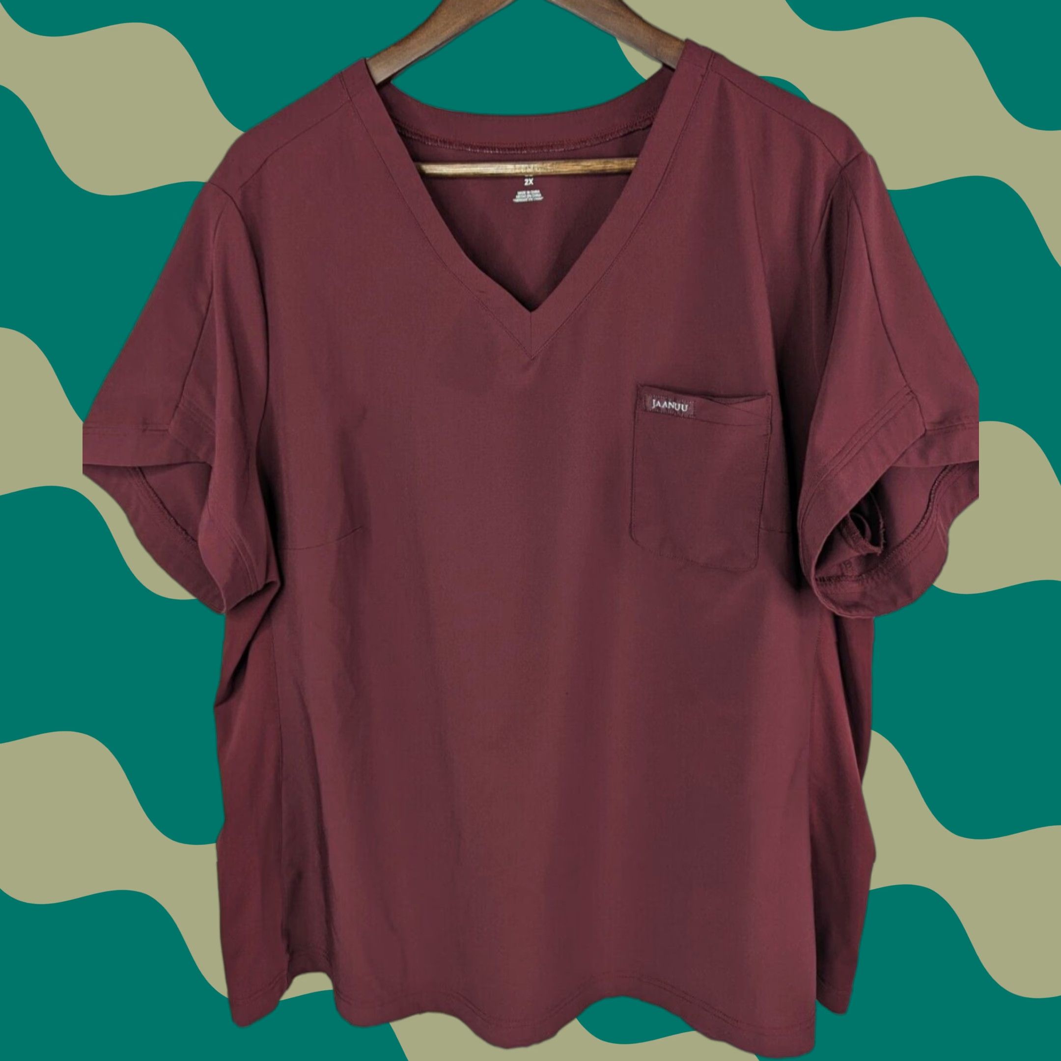 Vintage JAANUU FIGS Scrub Top Womens 2X Burgundy V-Neck Performance Work Maroon J96259C Size XXL / US 16-18 / IT 52-54 - 1 Thumbnail