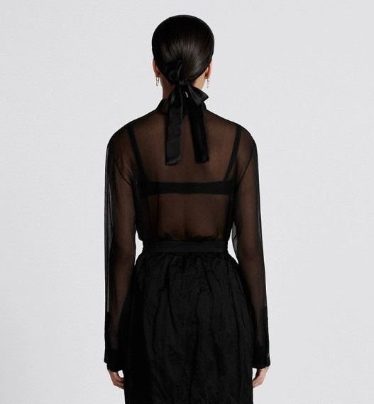 Dior o1w1db10824 Silk Crepe Sheer Blouse in Black Size S / US 4 / IT 40 - 6 Thumbnail