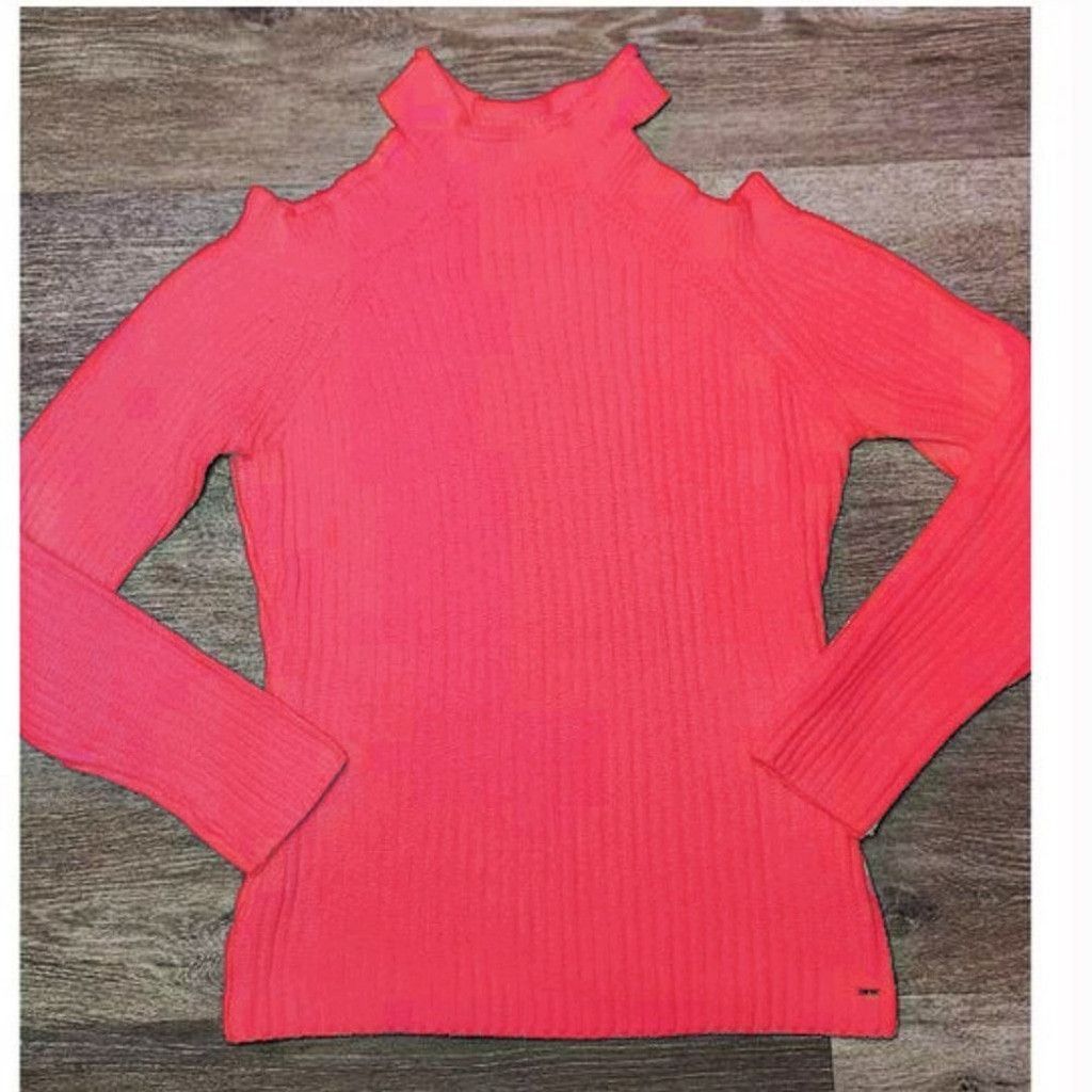 Guess RARE Guess Ribbed Cut Out Cold Shoulder knit Sweater Salmon Size M / US 6-8 / IT 42-44 - 5 Thumbnail