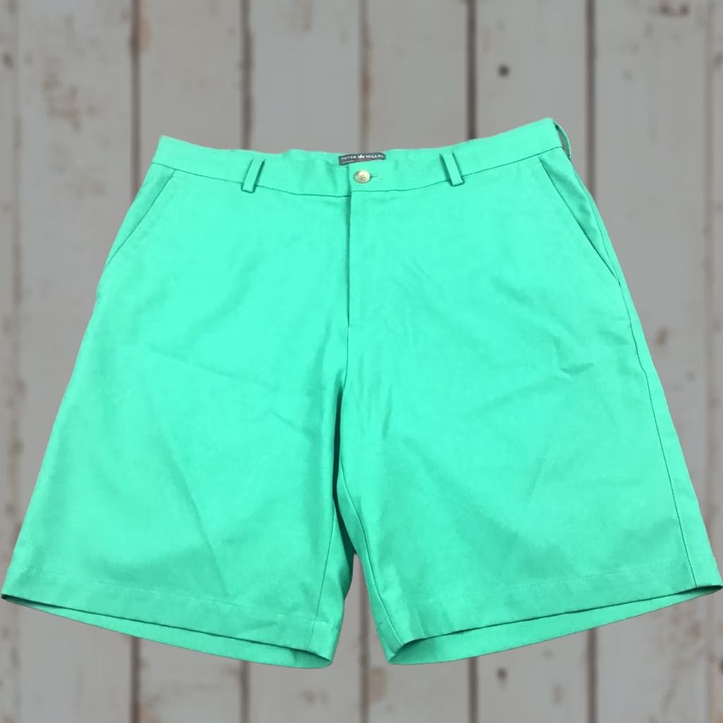 Peter Millar Peter Millar Shorts Men 34 Green Solid Pockets Chino Flat Front Golf Wicking Size US 34 / EU 50 - 1 Thumbnail
