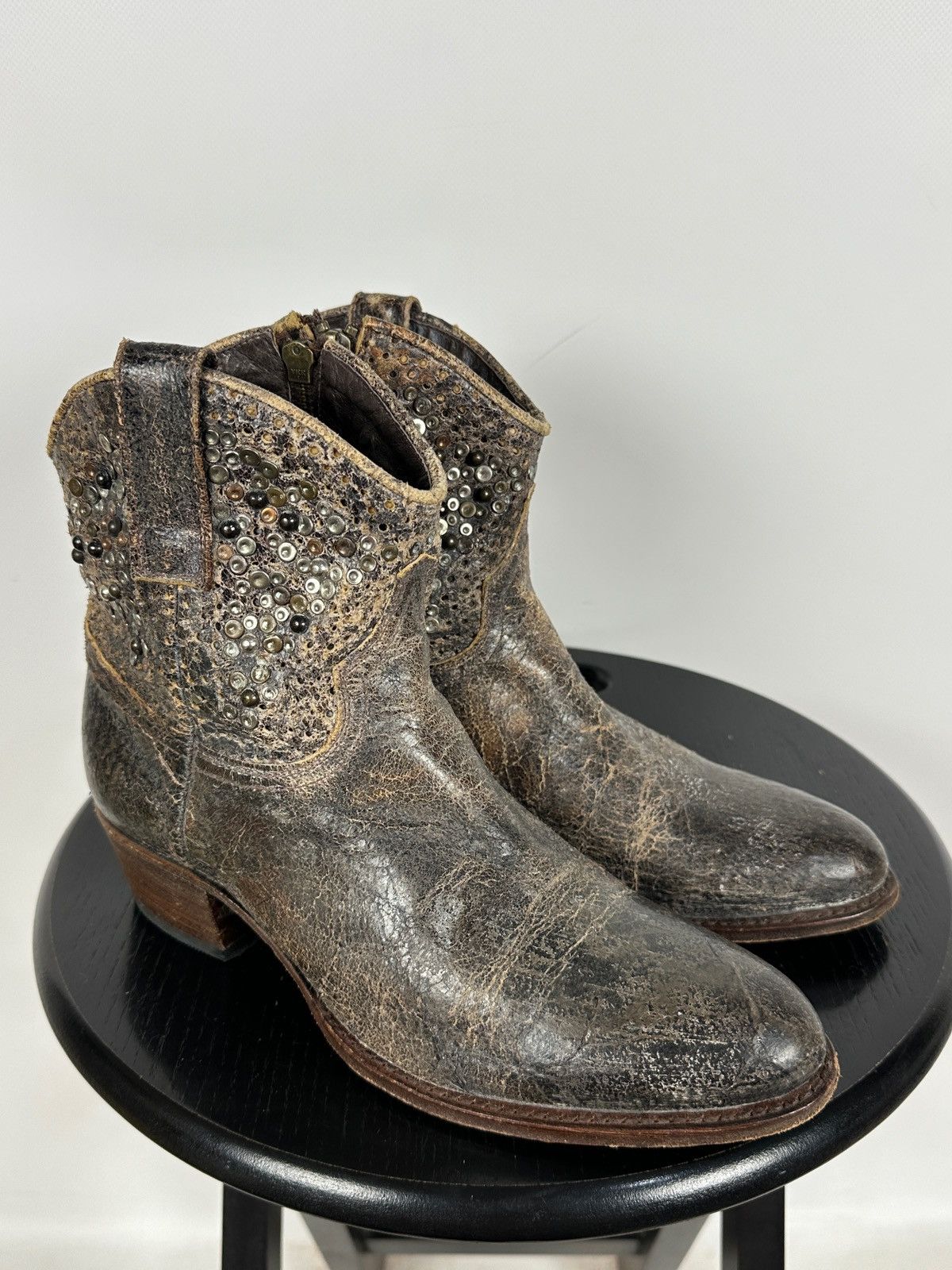 Sendra Sendra 8602 Brown Leather Studded Cowboy Biker Ankle Boots Size US 7.5 / IT 37.5 - 1 Thumbnail
