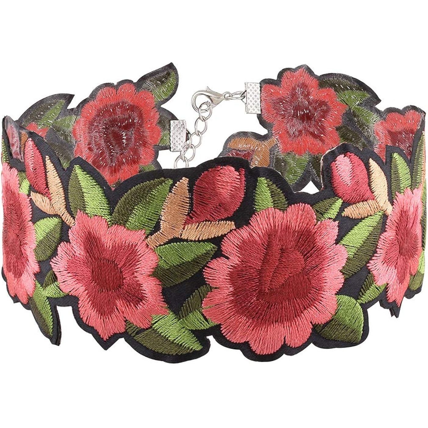 Other Embroidered Floral Choker Necklace Pink Green Black NWOT Size ONE SIZE - 13 Thumbnail