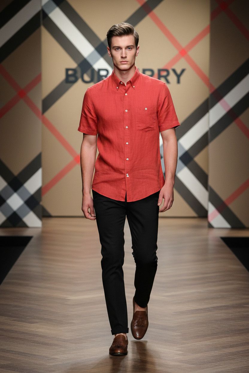 Burberry 🔥 Burberrys red shirt xl vintage linen lino Size US XL / EU 56 / 4 - 2 Thumbnail
