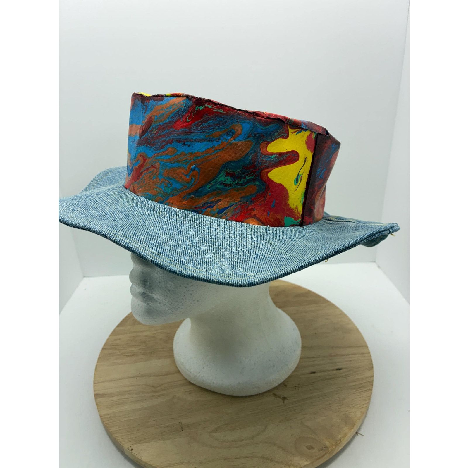 Other Hand Painted Abstract Hat – Size Small – Upcycled Denim Brim Size ONE SIZE - 2 Thumbnail
