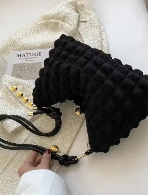 Japanese Brand Black Minimalist Knot Ruched Purse Size ONE SIZE - 1 Thumbnail