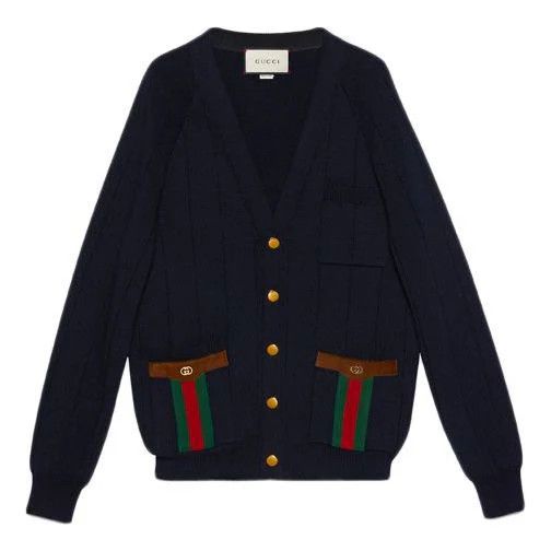 Gucci o1la5ras0426 Knit Wool Blend Cardigan in Navy Blue Size US XS / EU 42 / 0 - 1 Thumbnail