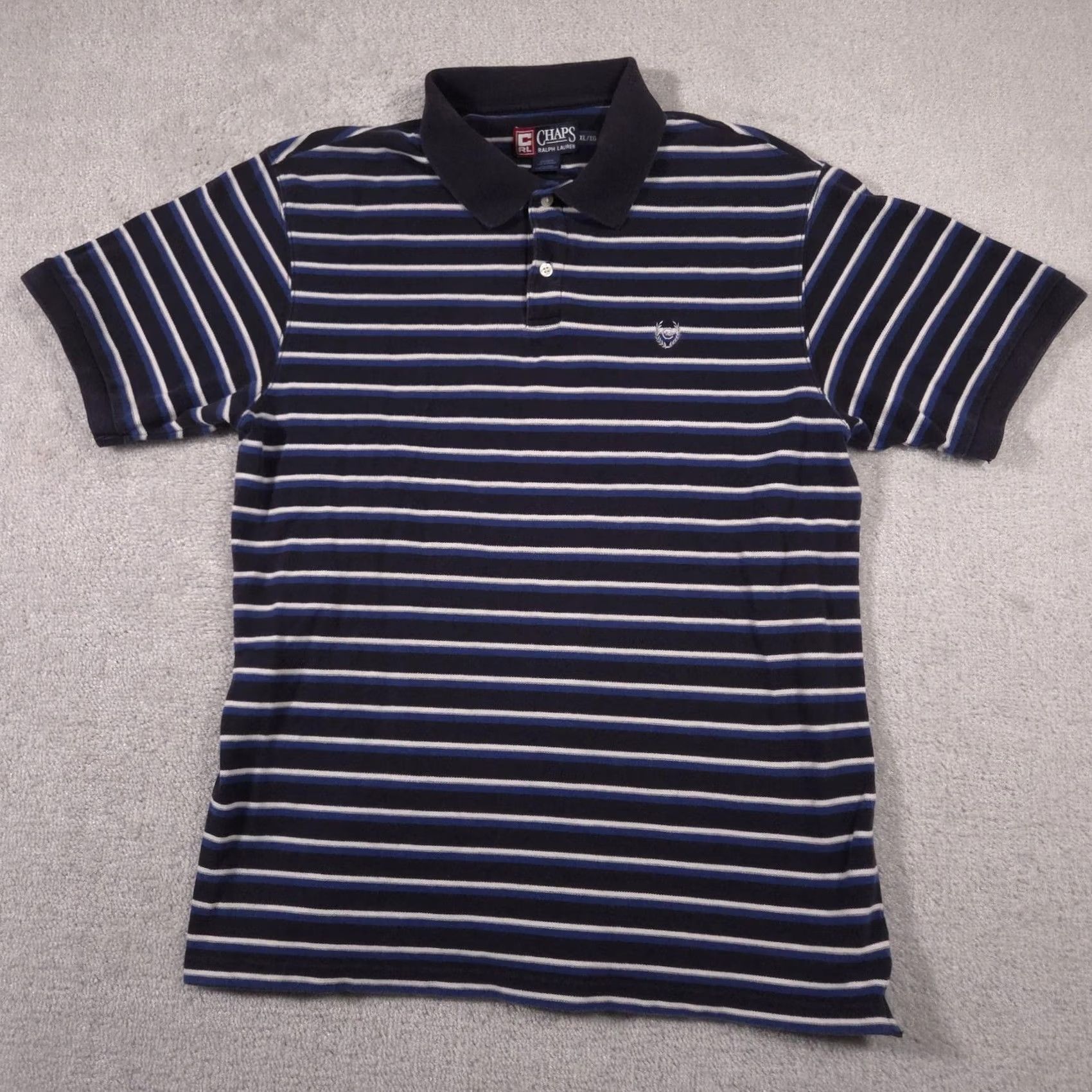 Chaps Chaps Ralph Lauren Polo Shirt Mens XL Navy Blue Striped Cotton Knit Shirt Size US XL / EU 56 / 4 - 2 Thumbnail