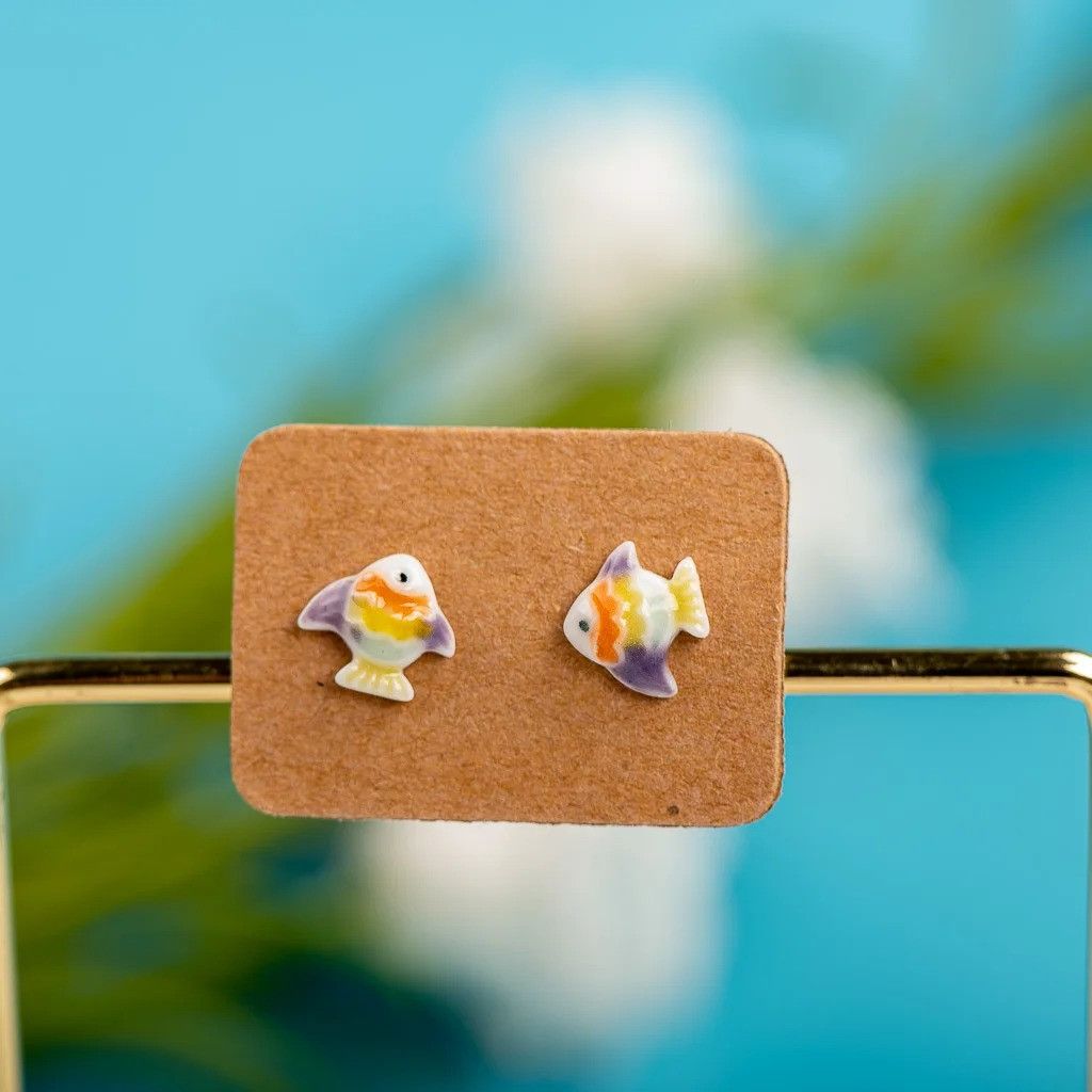 Jewelry Fish Stud Earrings Ceramic Ear Gift For Her Size ONE SIZE - 1 Preview