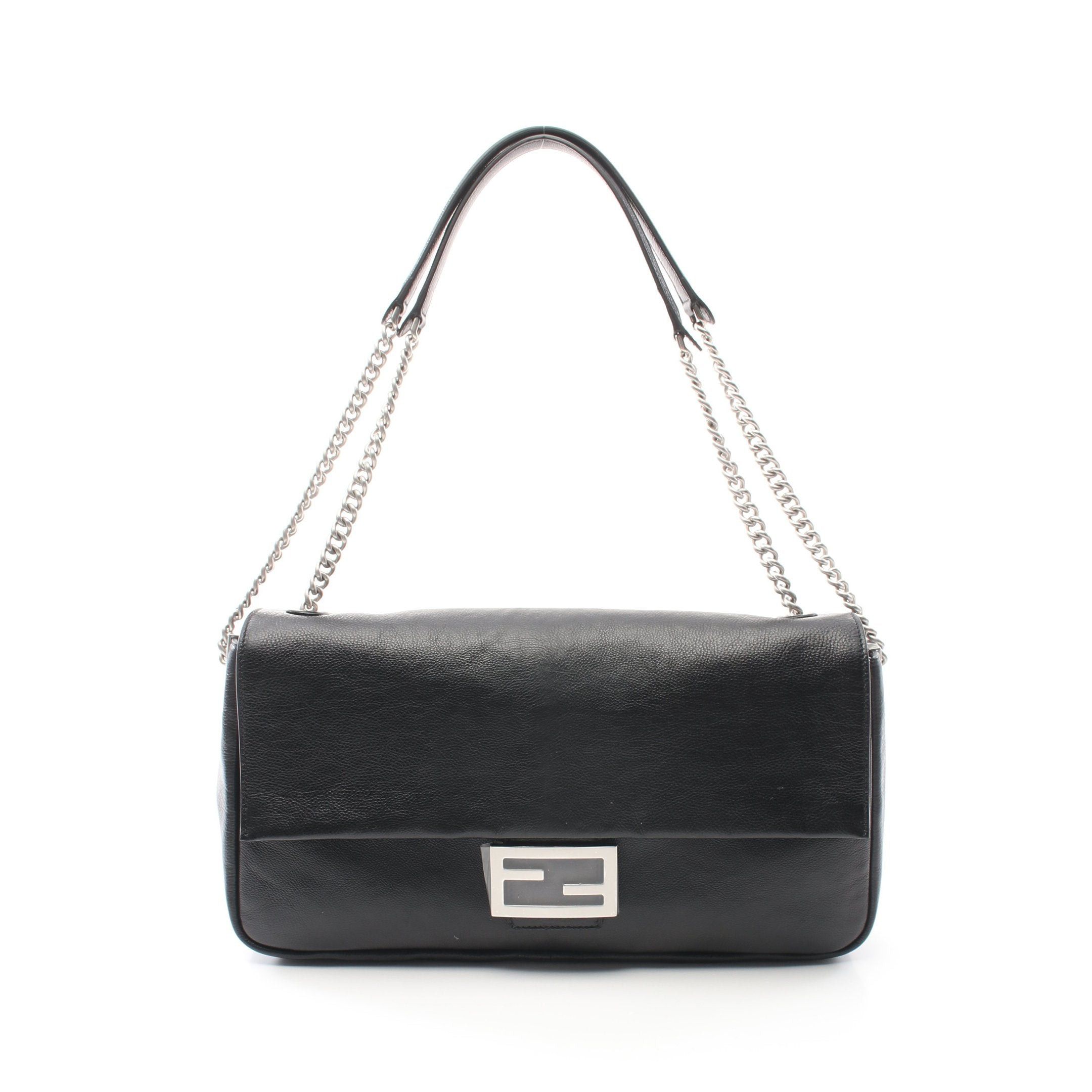 Fendi Fendi Bucket Chain Large Double Shoulder Bag Leather Black Size ONE SIZE - 1 Thumbnail
