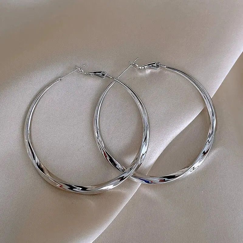 Other Trendy Silver Color Big Circle Hoop Earrings f Size ONE SIZE - 1 Preview