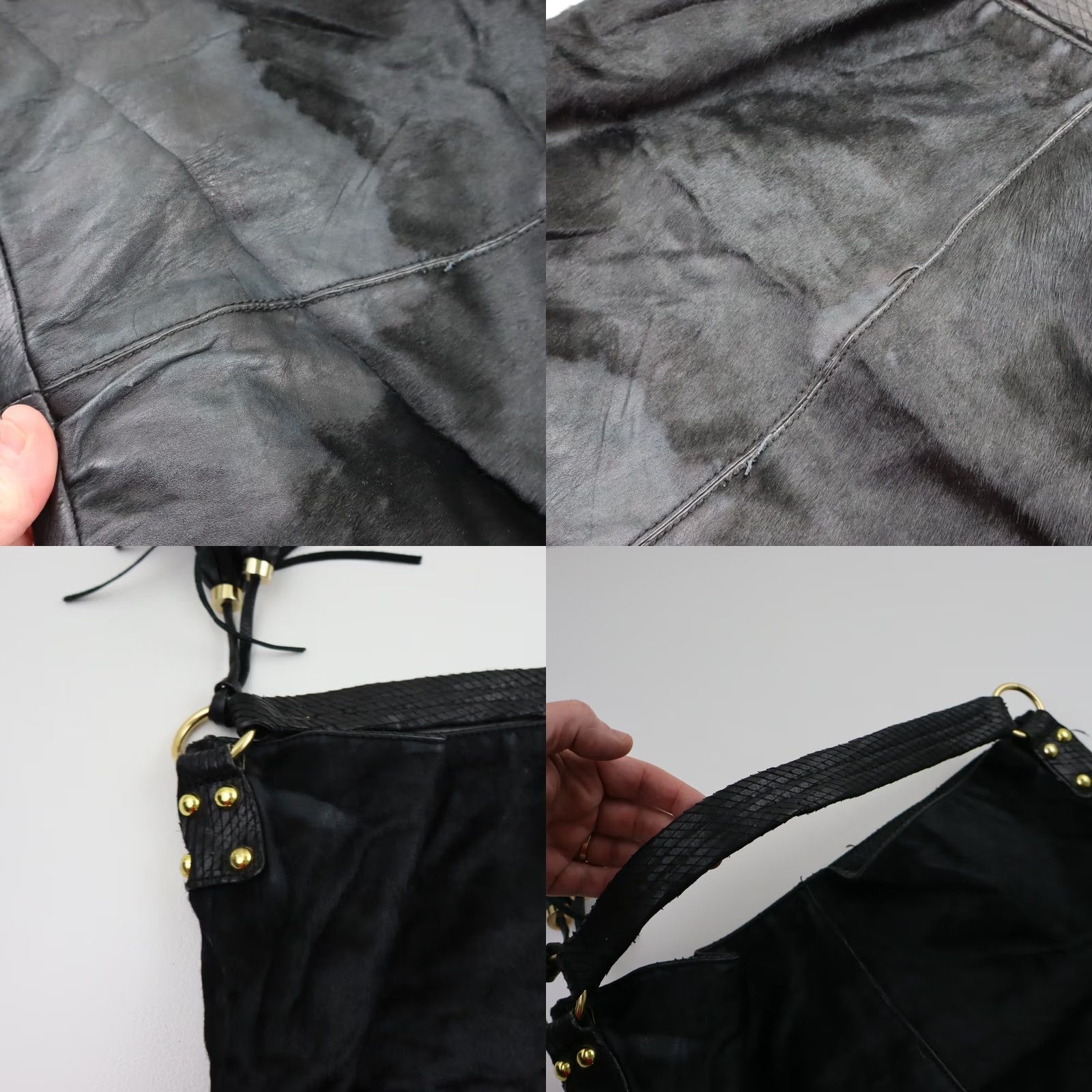 Cynthia Rowley CYNTHIA ROWLEY Leather Hair-On Hobo Bag Purse Damaged Vintage Large Black Casual Shoulder Bag Womens Size ONE SIZE - 10 Thumbnail