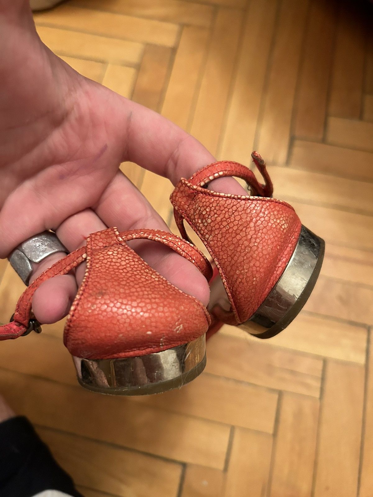 Miu Miu Miu Miu Vintage Strap Sandals With Metal Heel 38 red leather Size US 8 / IT 38 - 9 Thumbnail