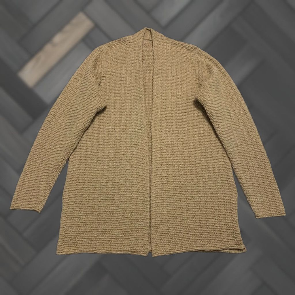 Vintage VINTAGE Merino Wool Knit Cardigan Open Front Side Slit Tan Beige Italian Yarn Women XL Brown Size XL / US 12-14 / IT 48-50 - 1 Thumbnail