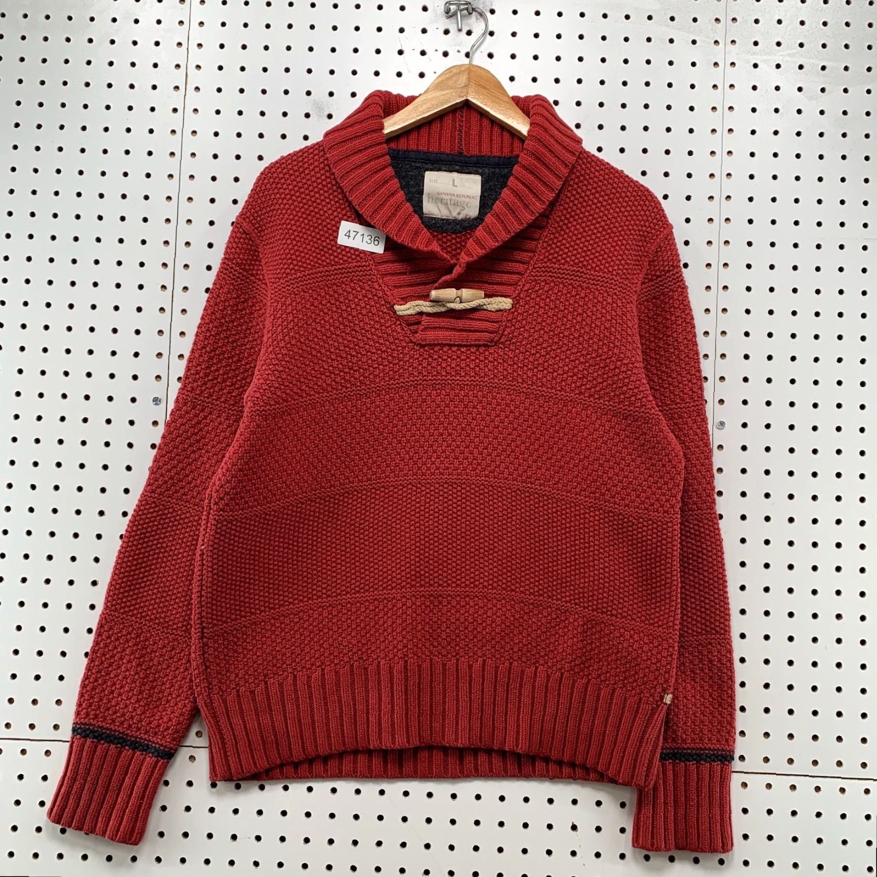 Banana Republic VINTAGE Banana Republic Heritage Sweater Mens Large Red Duffle Toggle Heavyweight Cowl Knit Pullover Warm Winter Fashion Mens Size US L / EU 52-54 / 3 - 2 Thumbnail