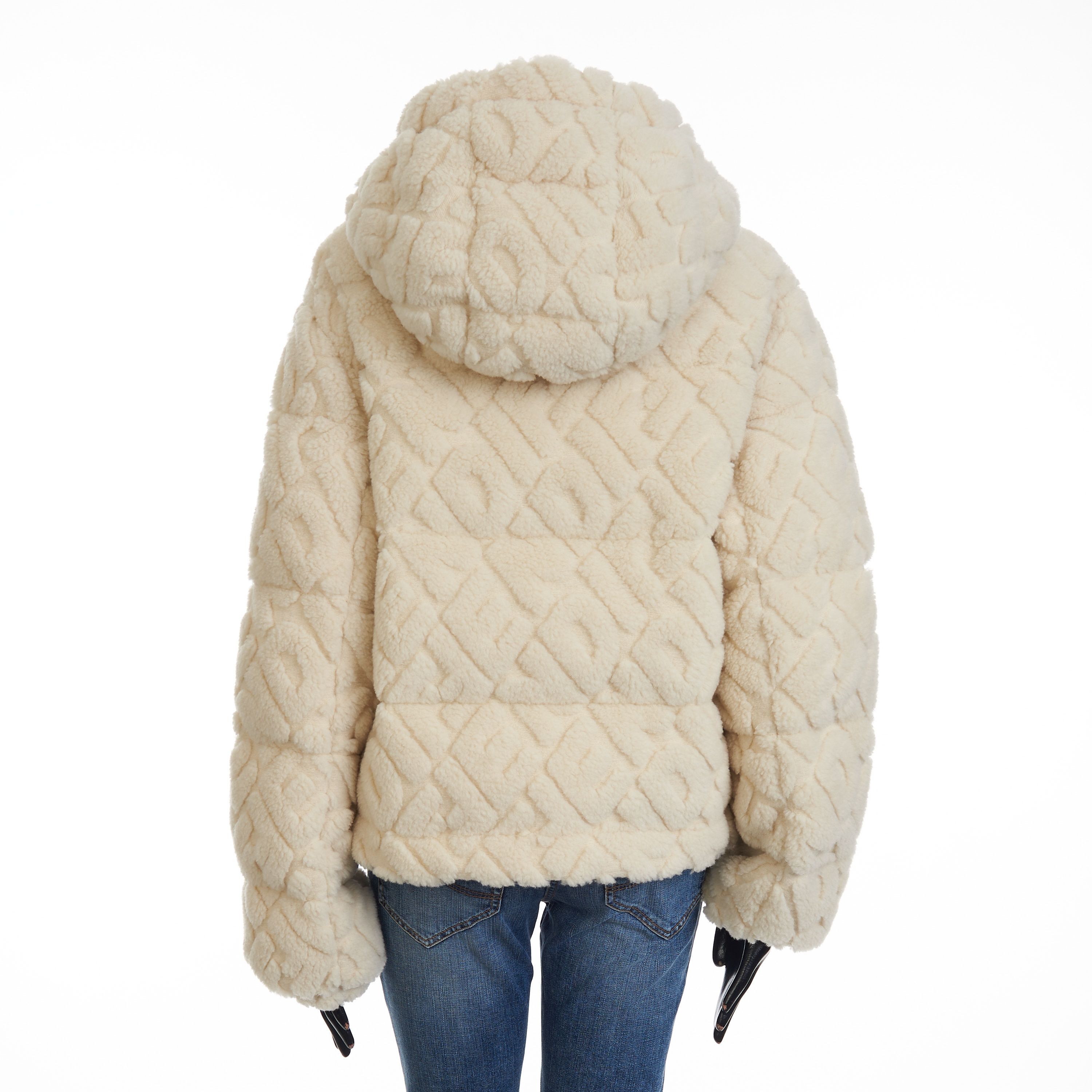 Fendi Short Blouson Jacket - White Wool, FF Motif, Drawstring Size L / US 10 / IT 46 - 5 Thumbnail