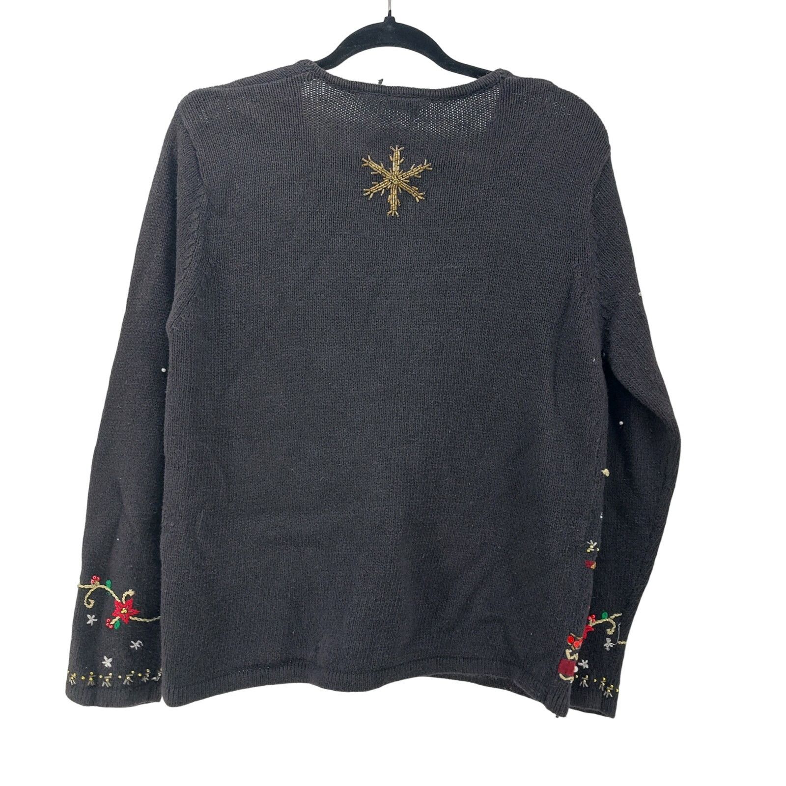 Other Erika PM Ugly Christmas Sweater Cardigan Black Poinsettia Size M / US 6-8 / IT 42-44 - 2 Thumbnail