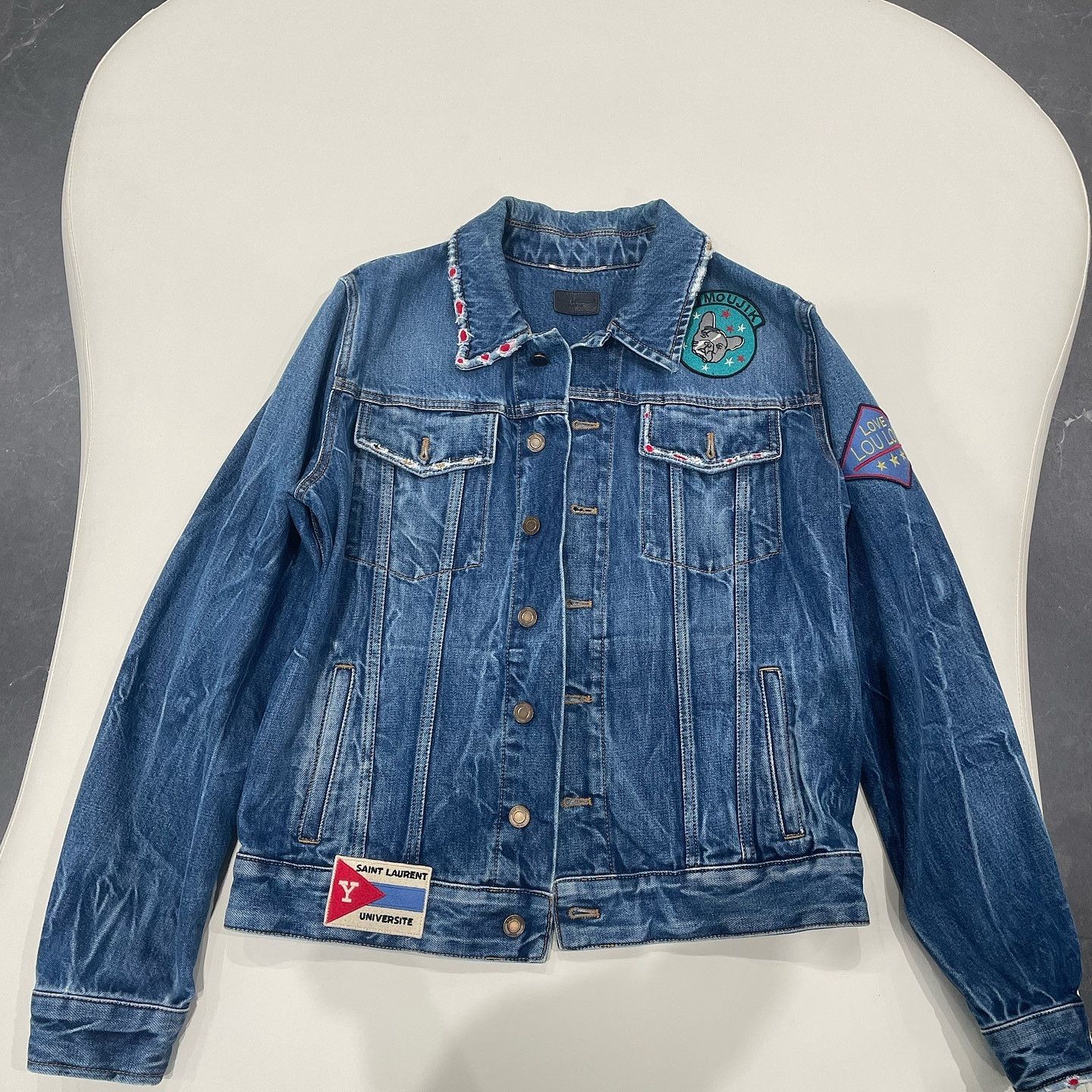 Saint Laurent Paris Saint Laurent Patchwork Denim Jacket Size XS Size US XS / EU 42 / 0 - 1 Thumbnail