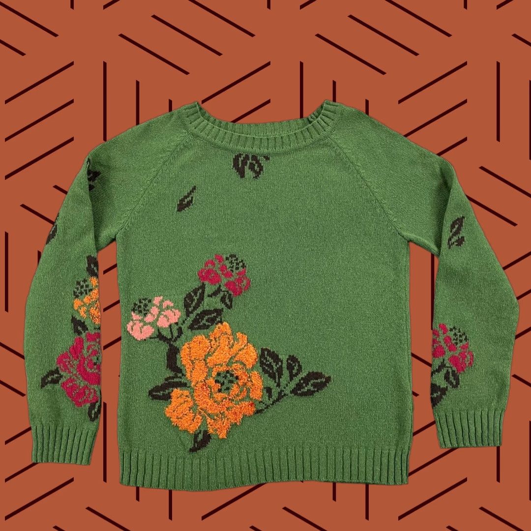 Vintage IVKO Sweater Womens Size 36 Small Green Intarsia Floral Wool Art Pullover Boho Size XS / US 0-2 / IT 36-38 - 1 Thumbnail