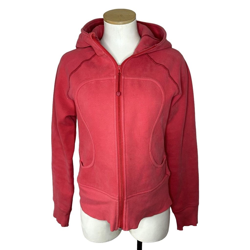 Lululemon Scuba Full Zip Hoodie Crop 8 Red No Thumb Holes Tops