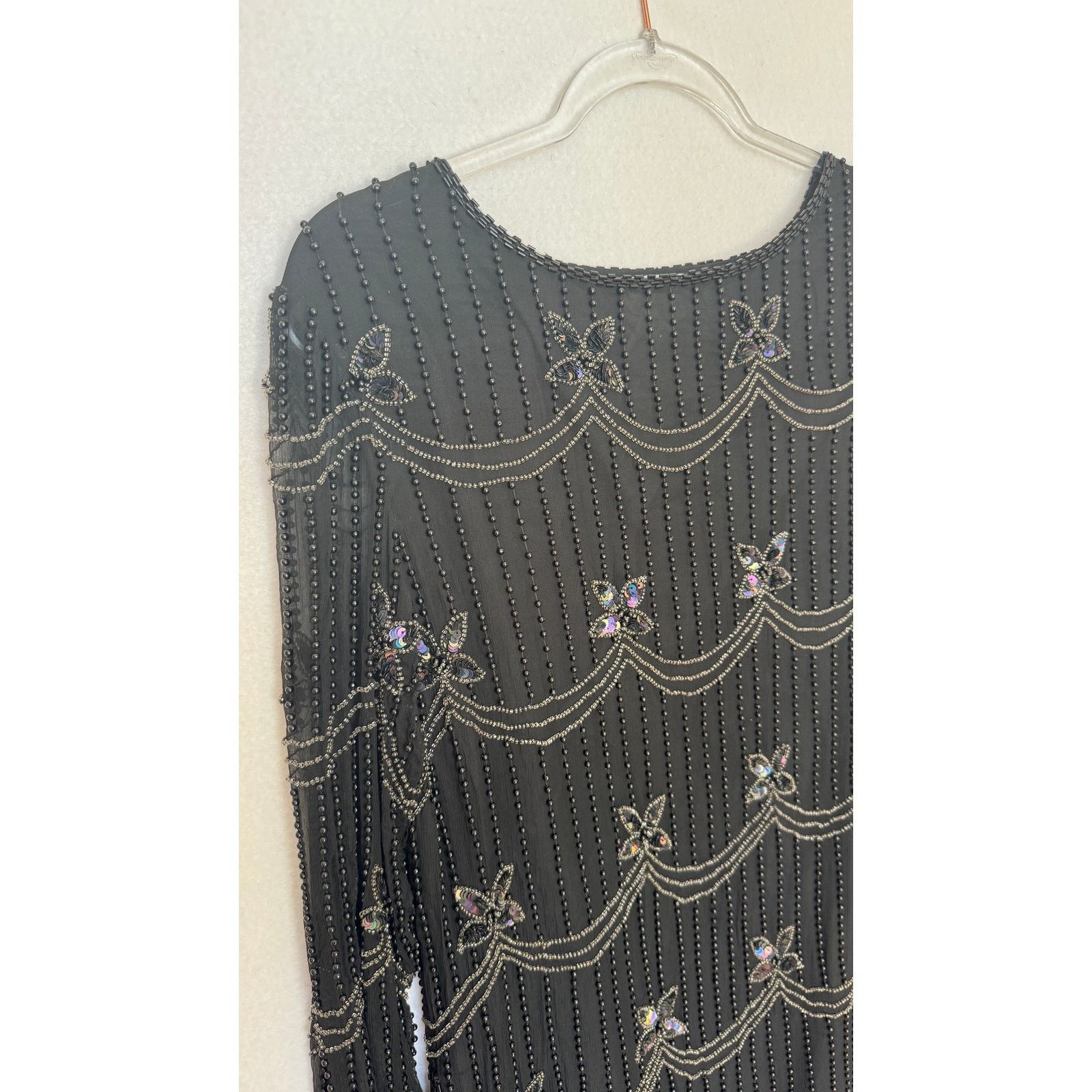 Vintage 1990s Papell Boutique Silk Beaded Sequin Top Black S/M Size S / US 4 / IT 40 - 14 Thumbnail