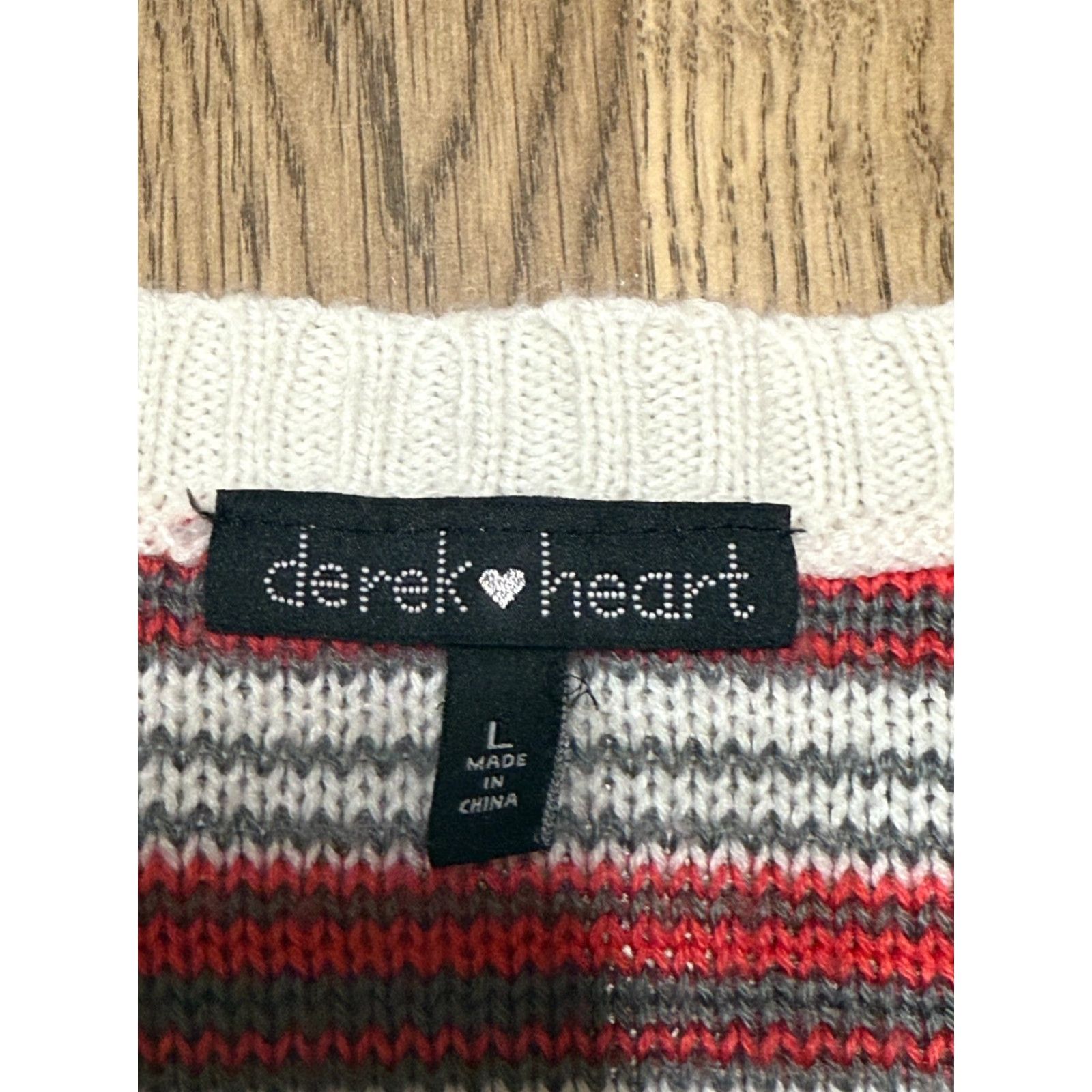 Vintage Derek Heart Women's Sweater Large White Red Grey Long Sleeve Open Cardigan Knit Size L / US 10 / IT 46 - 5 Thumbnail