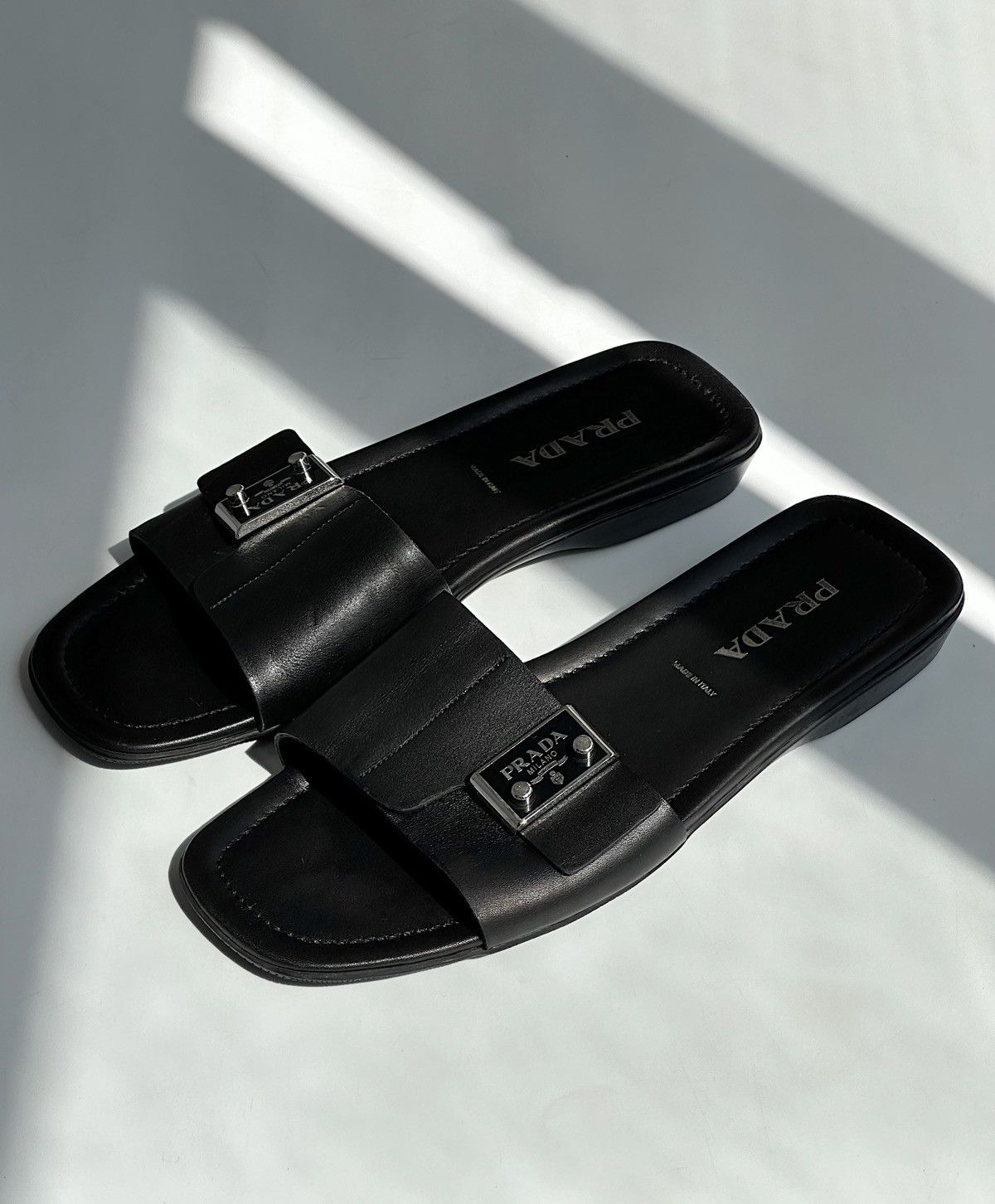 *sz38* PRADA SS2001 Logo Leather Slides Vintage shoes sandal