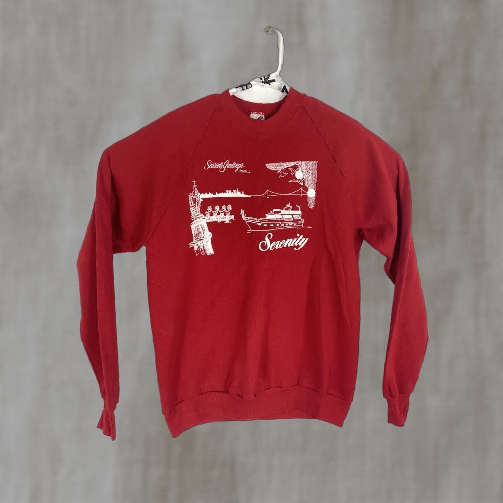 Jerzees VINTAGE Jerzees Unisex XL Red Serenity Christmas Season Crew Neck Sweater Size US XL / EU 56 / 4 - 1 Thumbnail