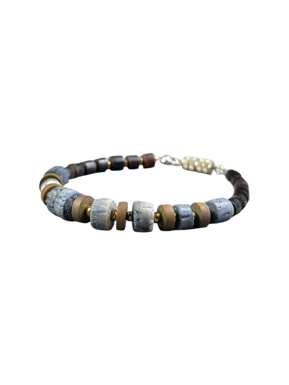 Vintage INDIGO BLACK CORAL HEISHI BEADS WITH SOLID BLASS BRACELET Size ONE SIZE - 1 Thumbnail