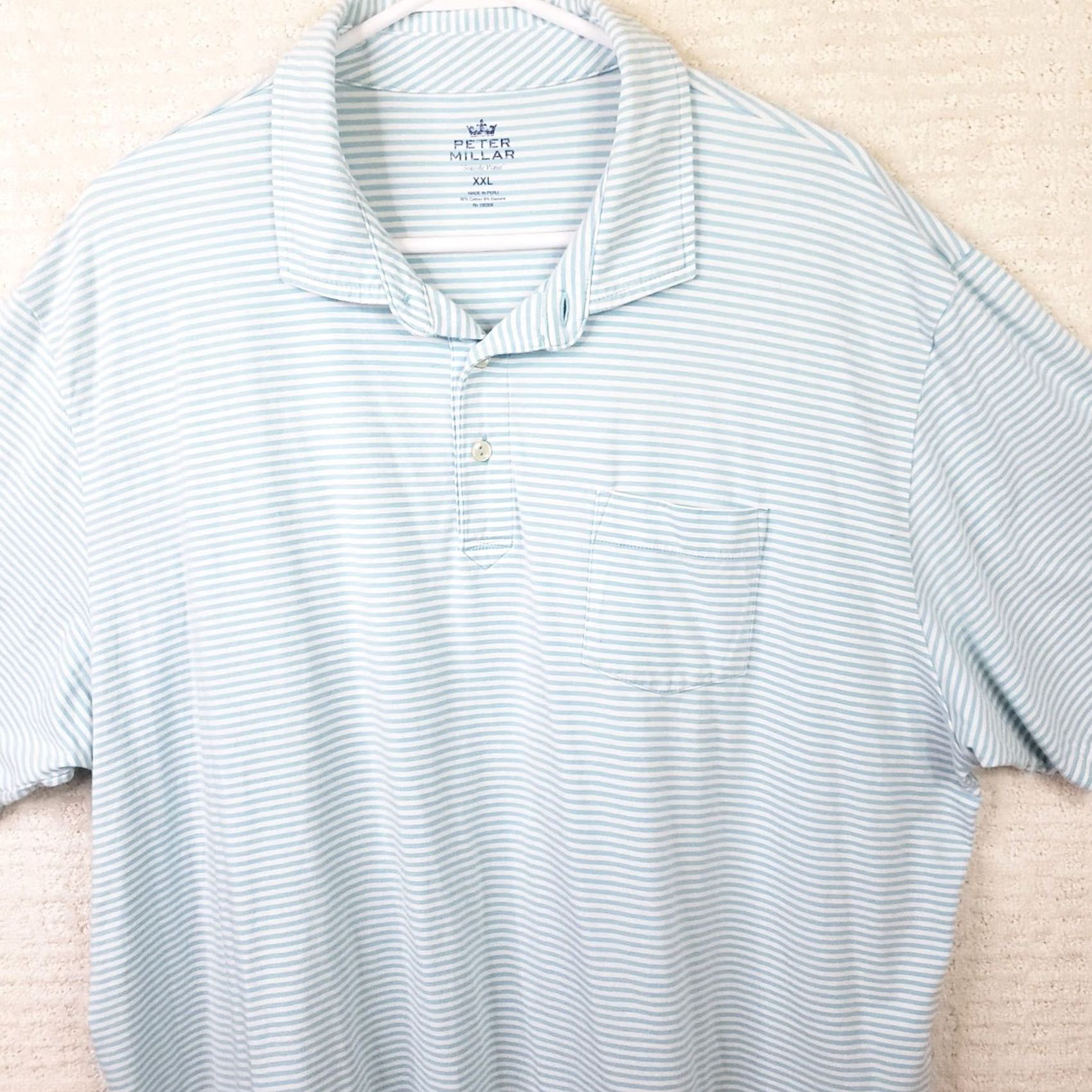 Peter Millar Peter Millar Mens Blue Stripe Polo Shirt 2XL Short Sleeve Golf Seaside Wash Top Size US XXL / EU 58 / 5 - 2 Thumbnail