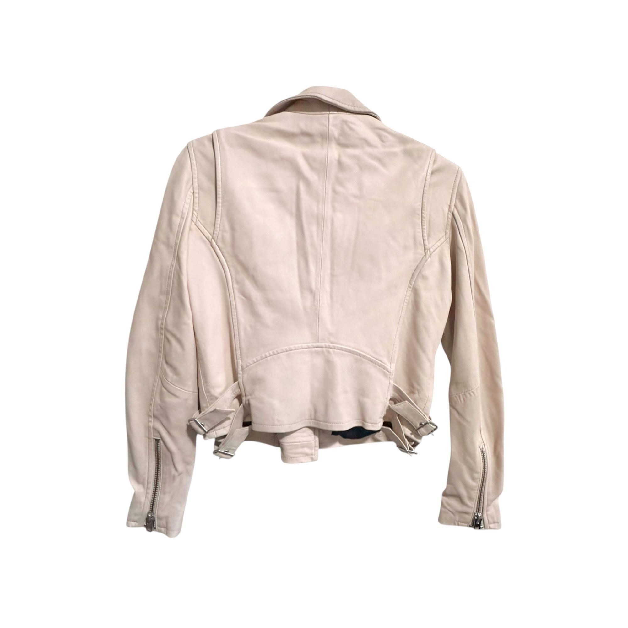 Iro IRO Ashville cropped washed-leather biker jacket, Nude Size M / US 6-8 / IT 42-44 - 3 Thumbnail