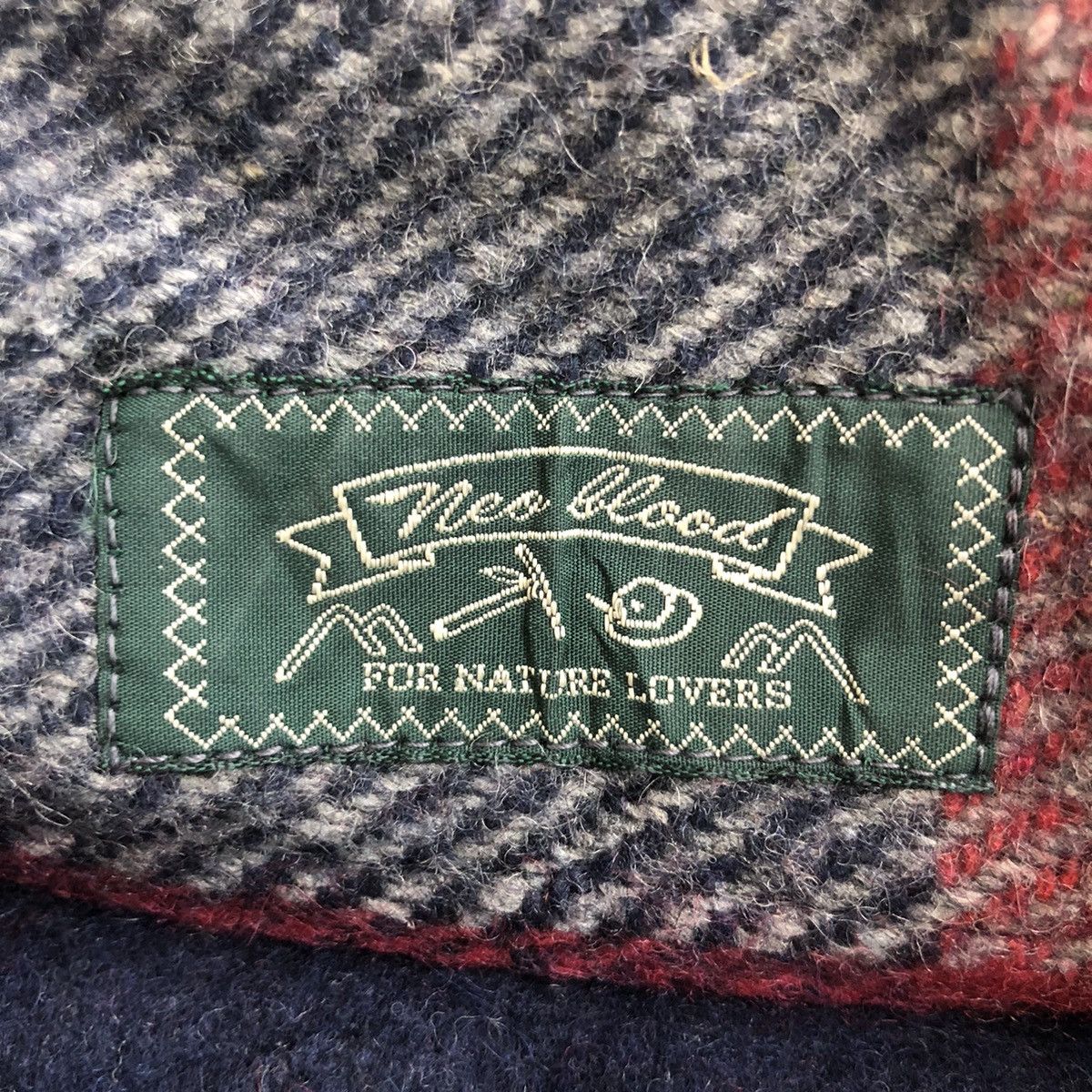 Indigo × Japanese Brand × Vintage Vintage NEO BLOOD Navy Plaid Jacket Wool Blend Sherpa Lined Size US XL / EU 56 / 4 - 5 Thumbnail