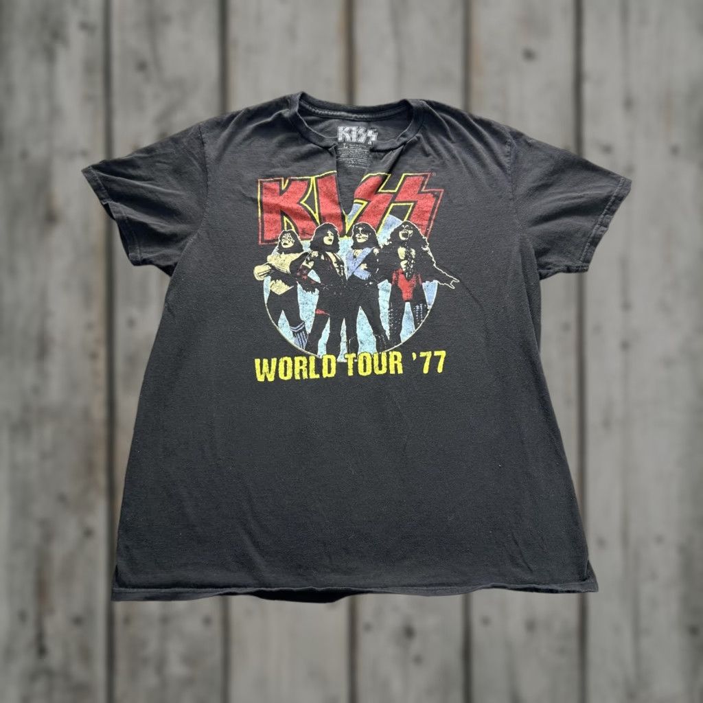 Vintage KISS World Tour '77 Shirt Mens Large Black Graphic Band Tee Rock Concert Music Size US L / EU 52-54 / 3 - 1 Thumbnail
