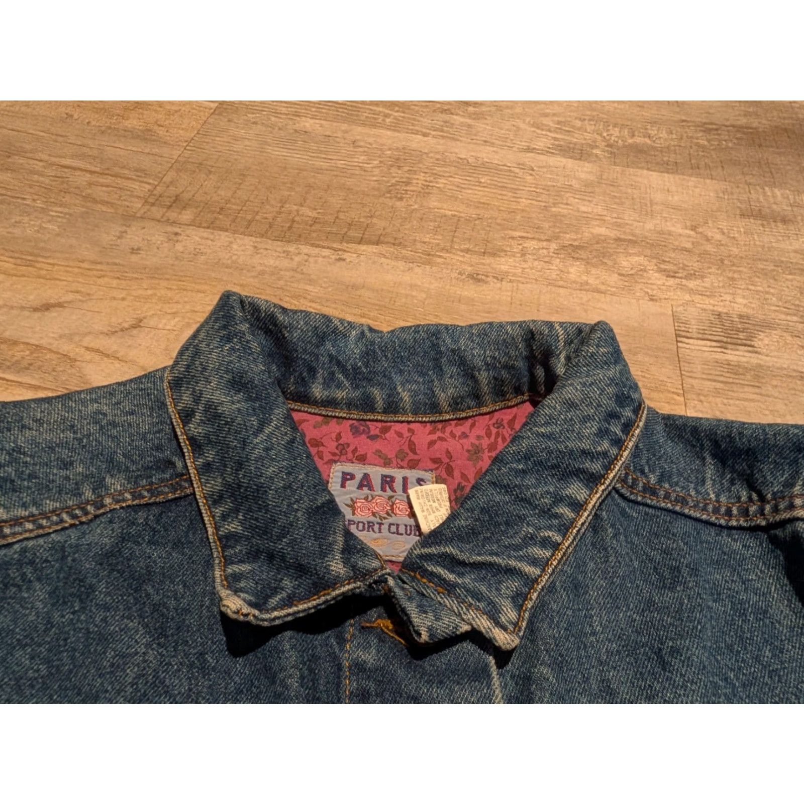 Denime VINTAGE Paris Sport Club Denim Crop Jacket Women L 90s Boho Grunge Trucker Blue Button-Up Size L / US 10 / IT 46 - 6 Thumbnail