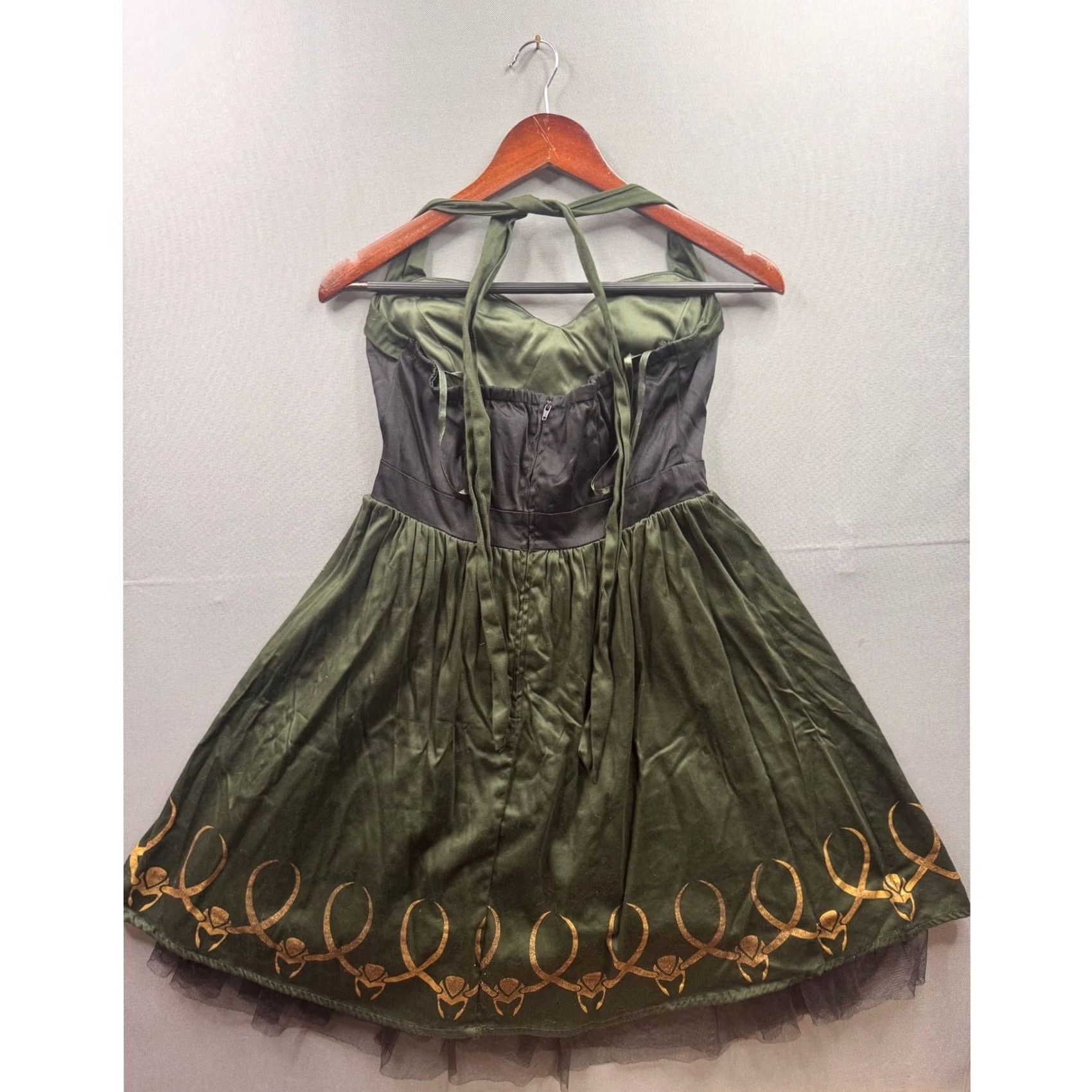 Vintage Halter Dress Green Black Gold Limited Edition Loki Marvel by Her Universe Womens M Dress Size M / US 6-8 / IT 42-44 - 7 Thumbnail