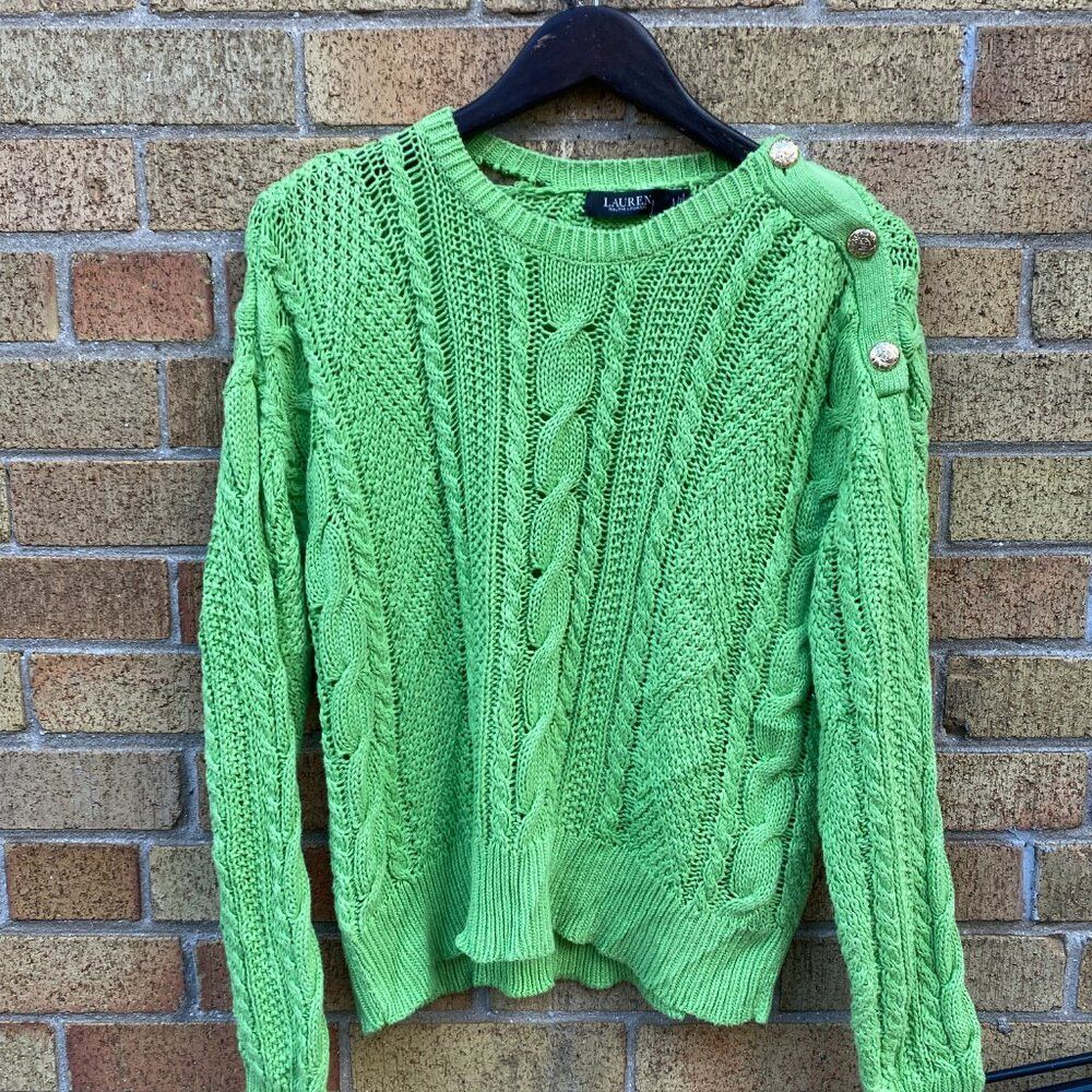 Ralph Lauren Black Label Ralph Lauren BLACK LABEL Cable Knit Sweater Green Large Size L / US 10 / IT 46 - 8 Thumbnail