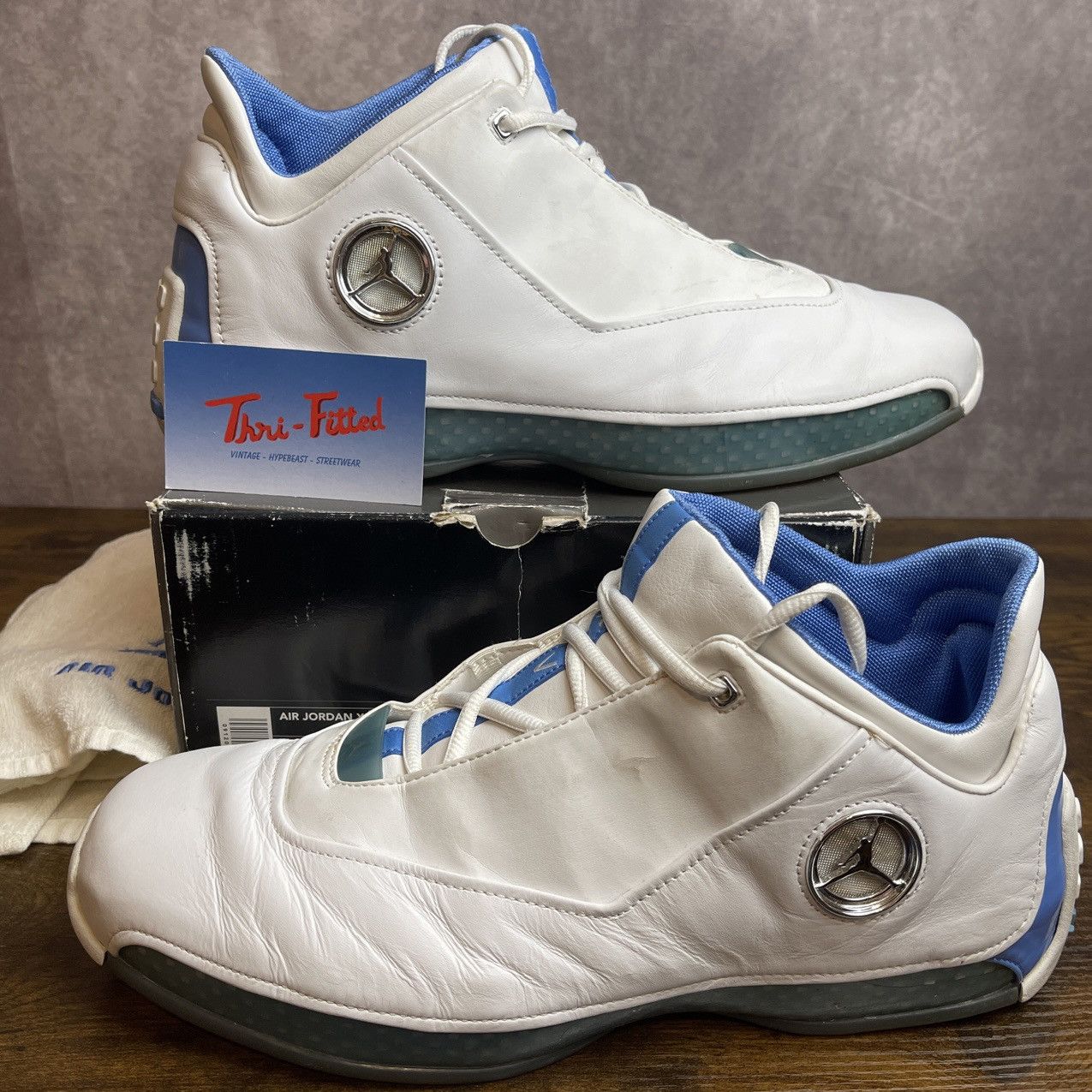 image of Jordan Brand 18 OG Low University Blue 2003 306151-104 Unc Vintage Shoes in White, Men's (Size 13)