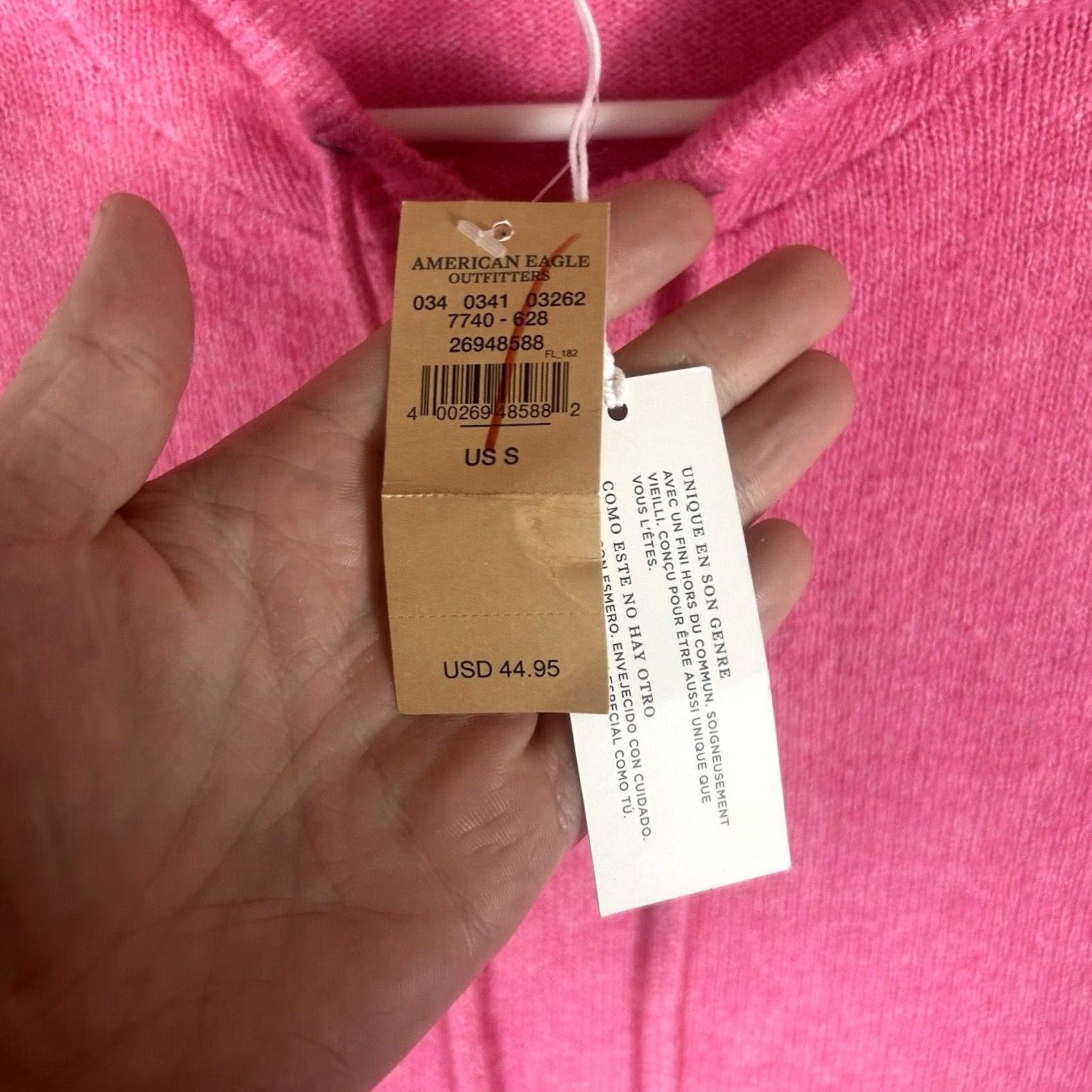American Eagle Outfitters VINTAGE American Eagle Sweater Womens S Pink Distressed Fringe Hooded Oversized Knit Pullover Size S / US 4 / IT 40 - 4 Thumbnail