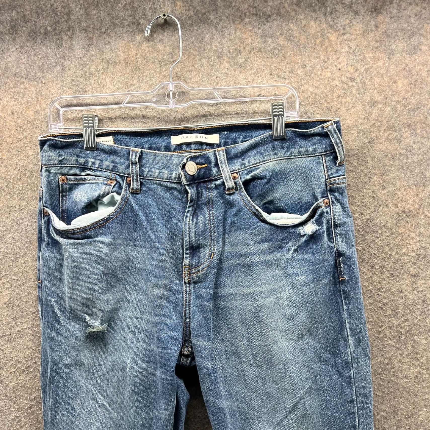 Zara Zara Jeans Mens 31x32 Blue Denim Distressed Skinny Light Wash 5-Pocket Casual Vintage: No Mens Size US 31 - 7 Thumbnail