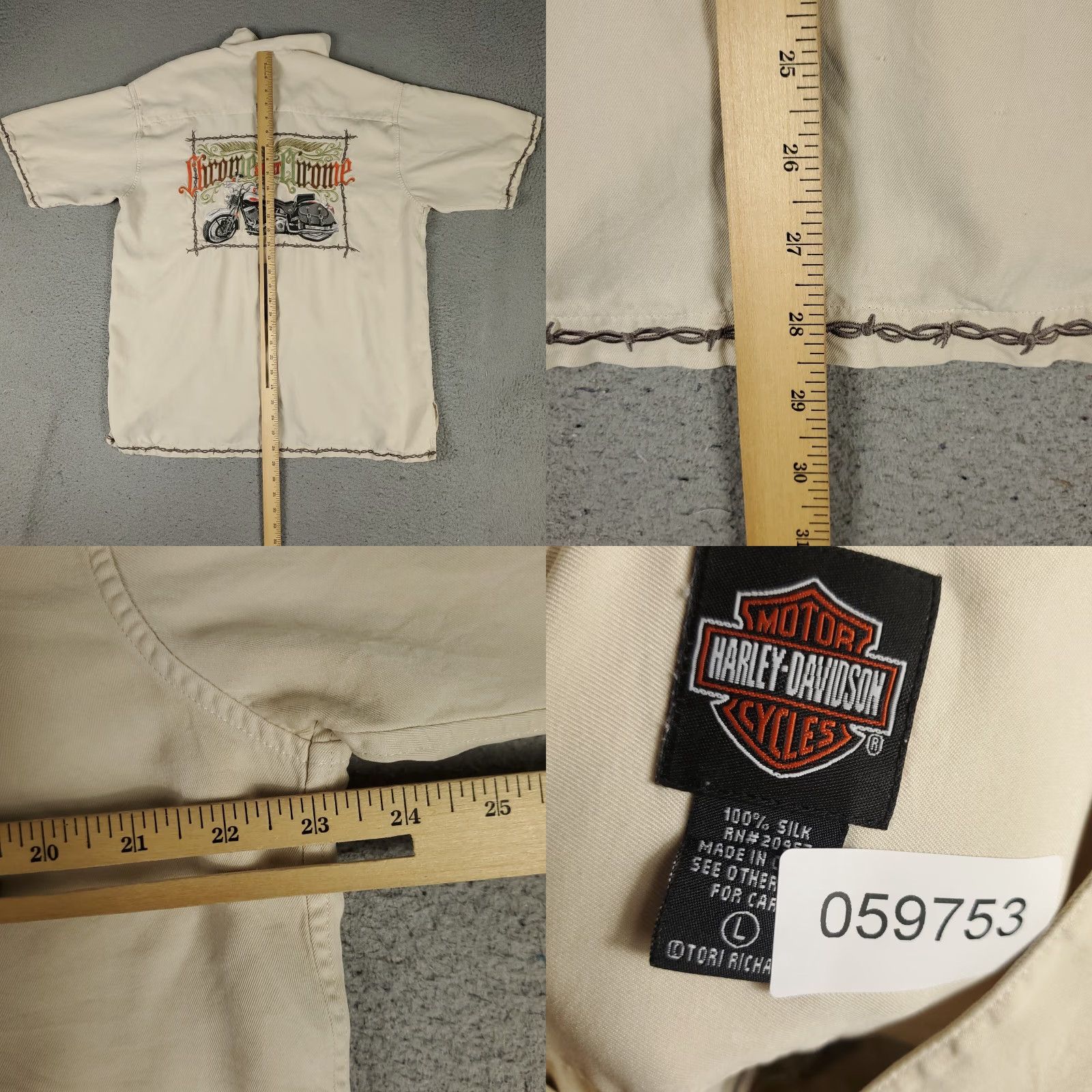 Harley Davidson Harley Davidson Shirt Mens Large Ivory Embroidered Camp Collar Button Up STAINED Size US L / EU 52-54 / 3 - 8 Thumbnail