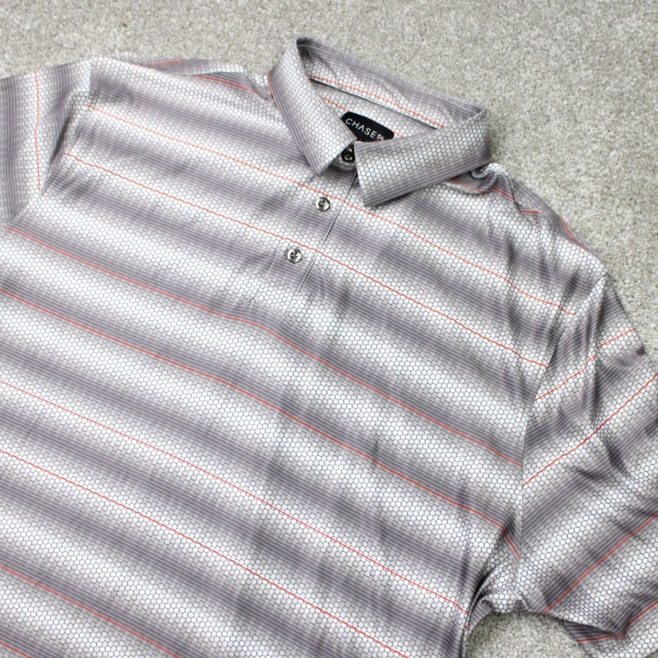 Vintage Chase 54 Polo Shirt Mens 2XL XXL Gray/Orange Geometric Golf Stretch Short Sleeve Polo Shirt Mens 2XL Size US XXL / EU 58 / 5 - 3 Thumbnail