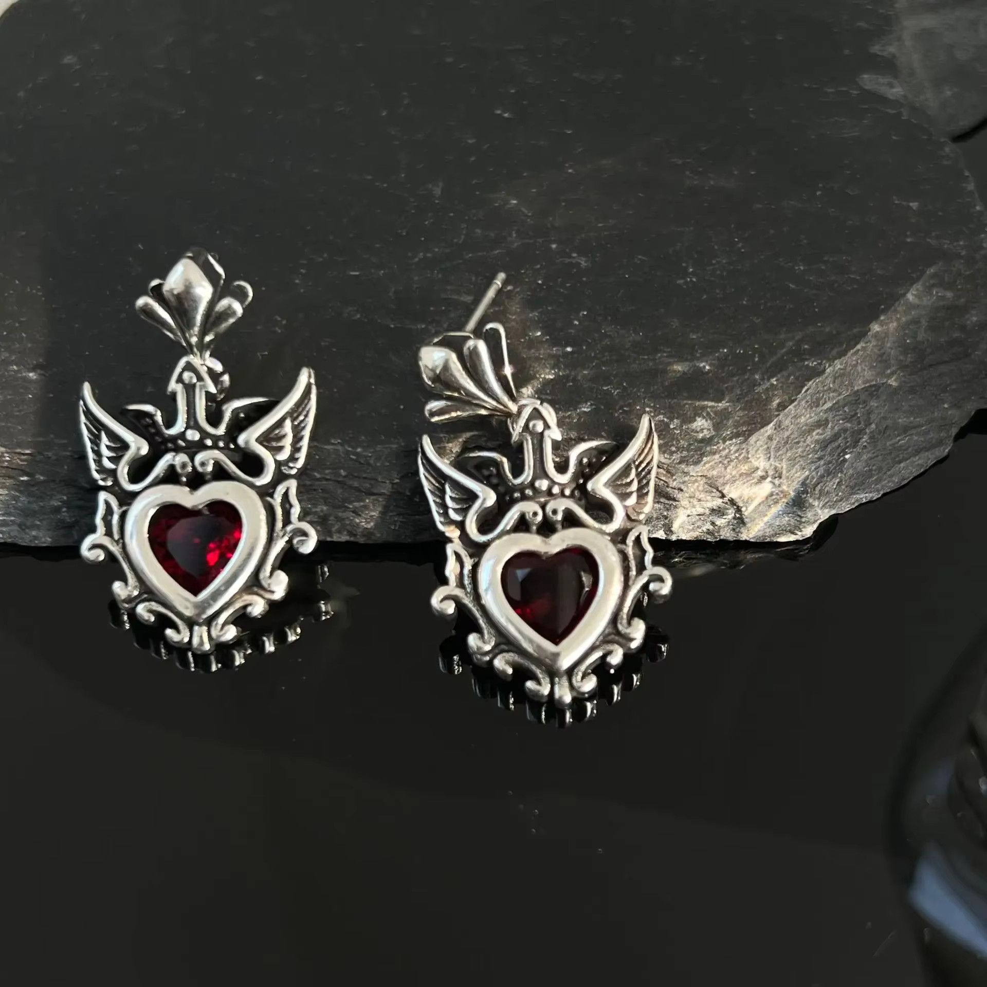 Jewelry Crown Swan Heart Rhodolite Stone Earring Size ONE SIZE - 3 Thumbnail