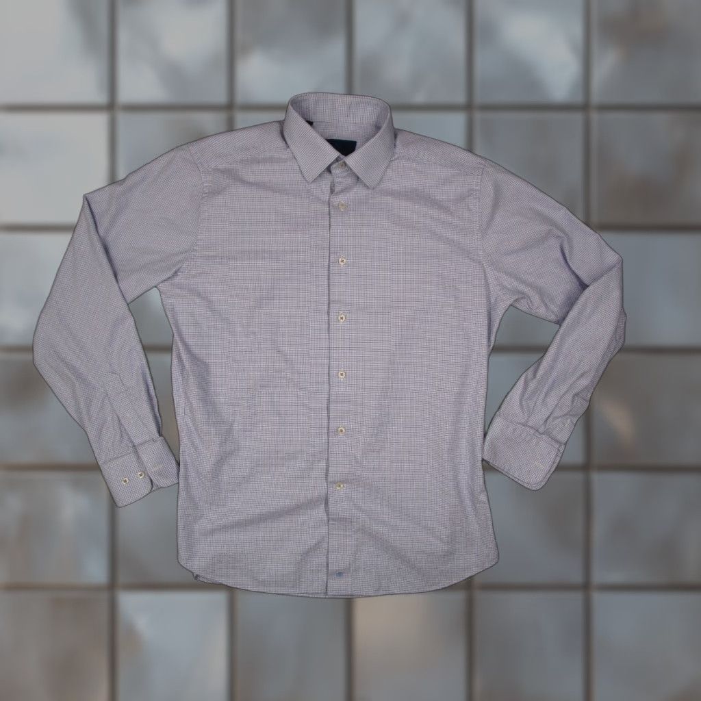 David Donahue David Donahue Dress Shirt Men Slim Purple Button Up 100% Cotton Dobby Trim Fit Long Sleeve Workwear Shirt Size 34R - 1 Thumbnail