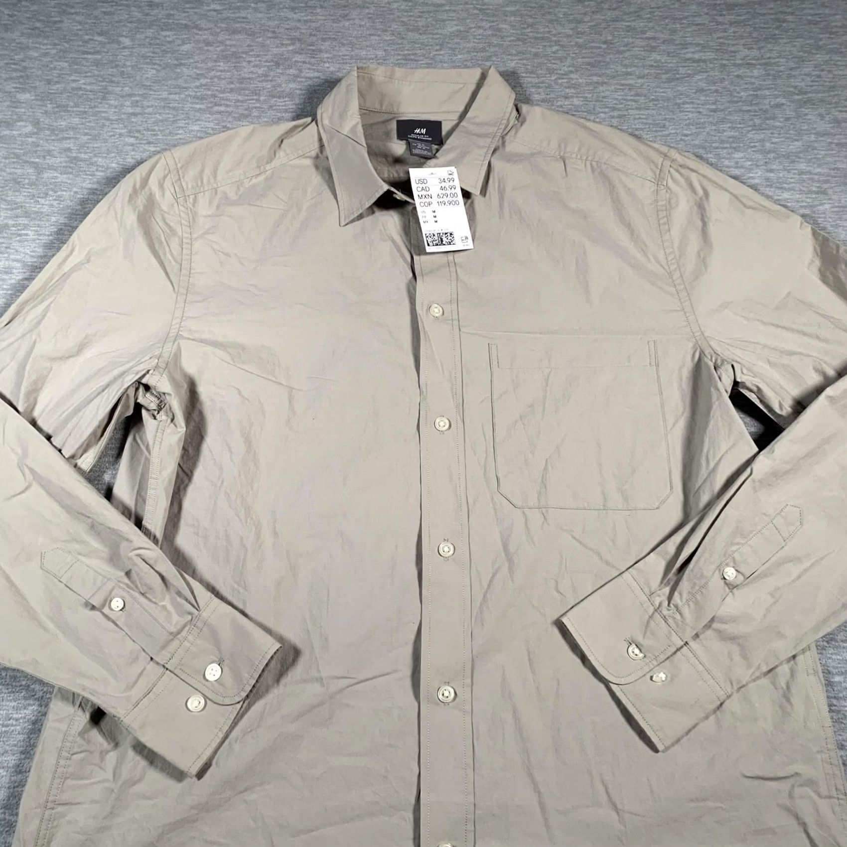 H&M H&M Shirt Mens Medium Gray Regular Fit Long Sleeve Button Down Cotton Pocket Size US M / EU 48-50 / 2 - 2 Thumbnail