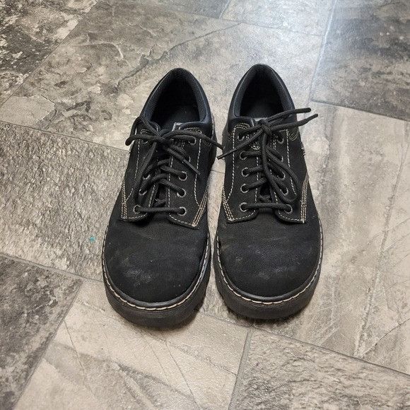 SKECHERS Vintage 90s y2k Skechers Black Suede Leather Platform Lace-u Size US 9.5 / IT 39.5 - 2 Thumbnail