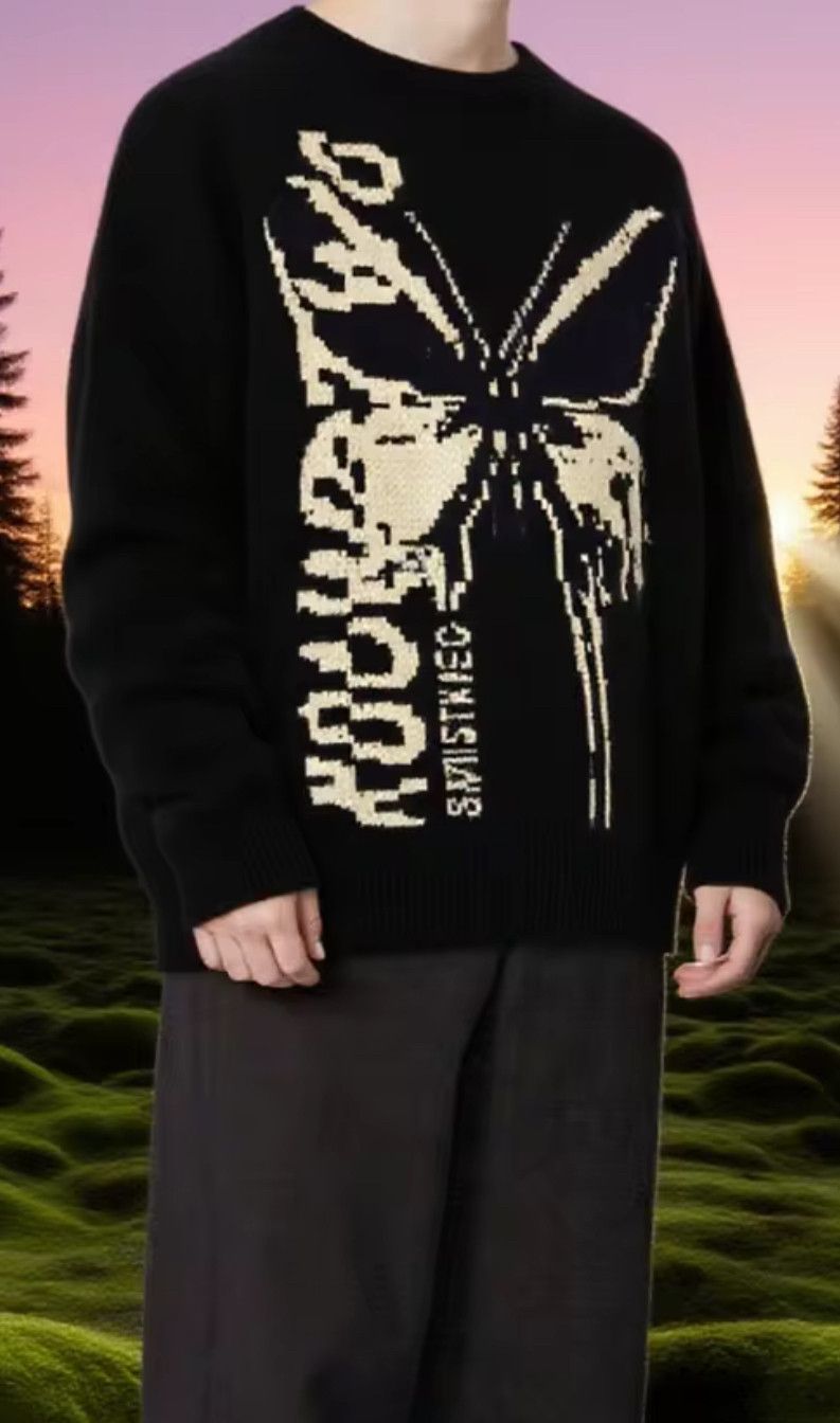 Japanese Brand Gothic Y2K Anime Butterfly Jacquard Pullover Knit Sweater Size US M / EU 48-50 / 2 - 2 Thumbnail