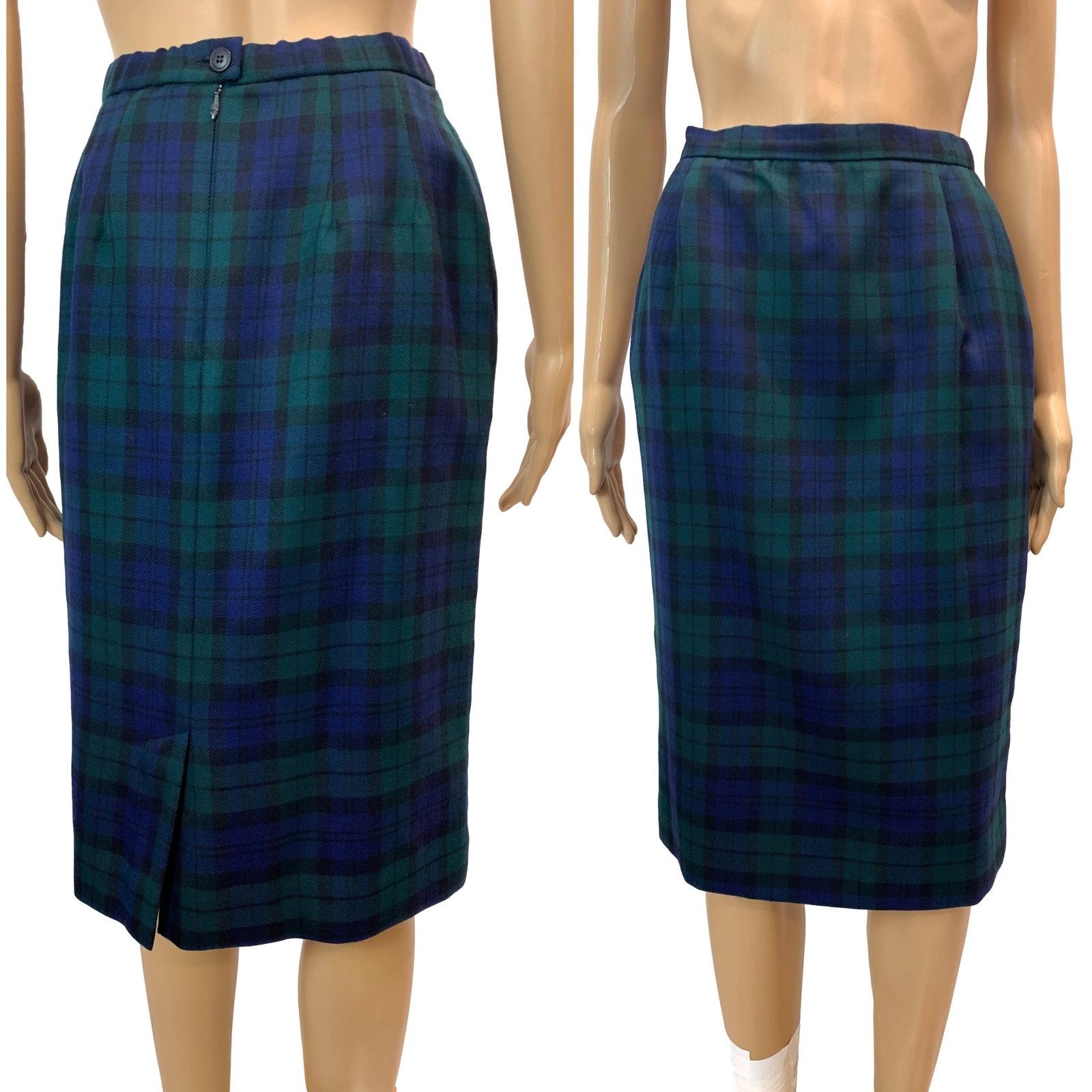 Pendleton × Vintage 80s Pendleton Blue & Green Tartan Plaid Straight Skirt 26" Size 26" / US 2 / IT 38 - 6 Thumbnail