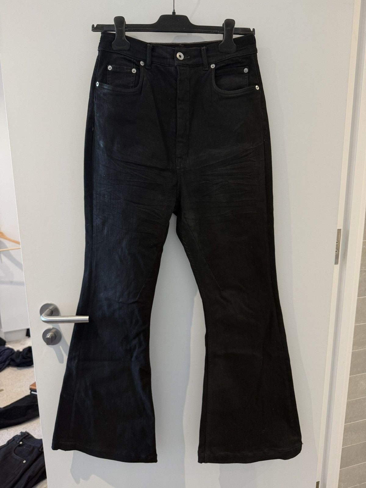 Rick Owens AW22 Rick Owens Waxed Bolan Bootcut Flared Denim Jeans