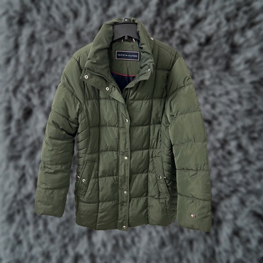 Tommy Hilfiger Tommy Hilfiger Puffer Jacket Womens L Olive Green Full Zip Parka Pockets Quilted Logo L/S Coat Size L / US 10 / IT 46 - 1 Thumbnail
