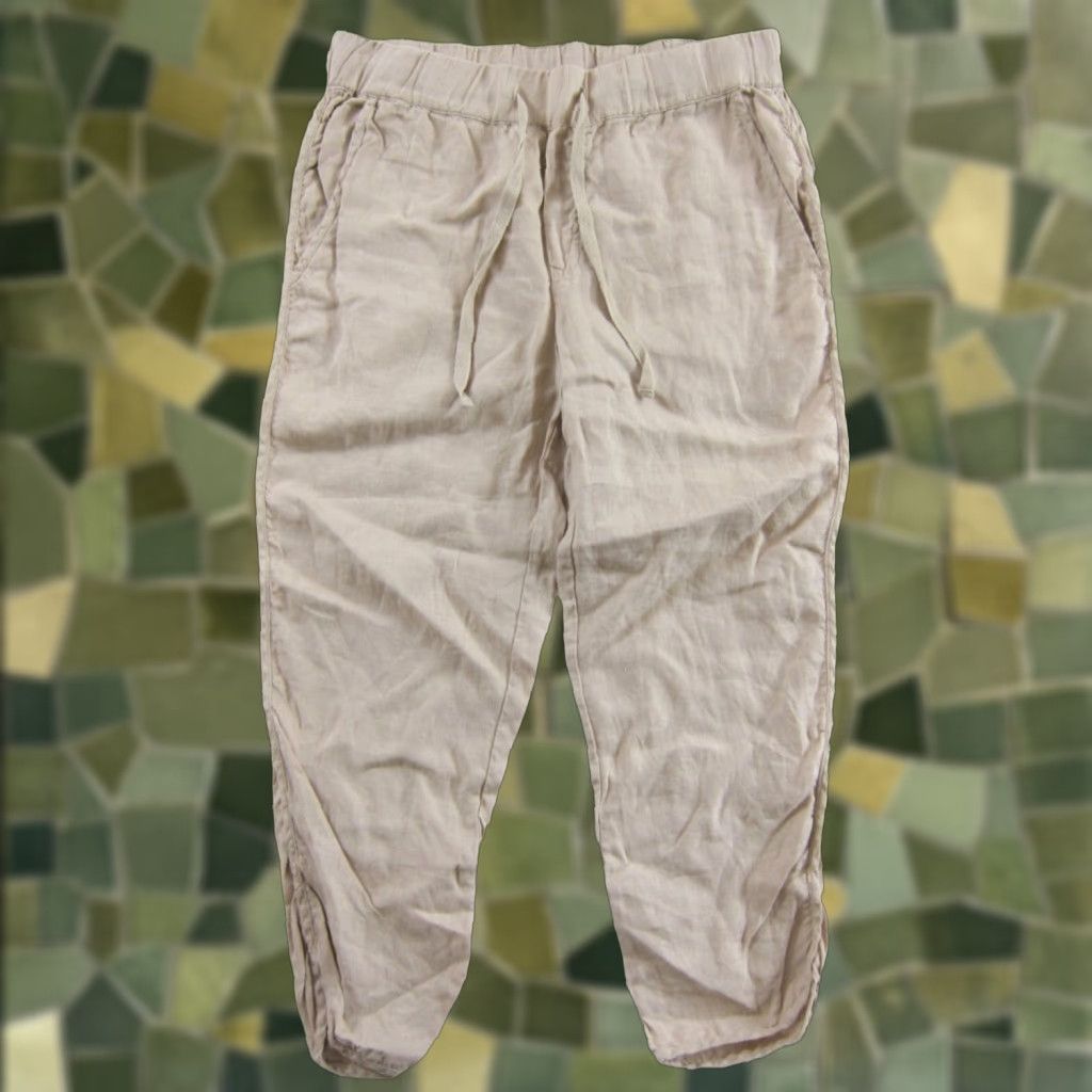 Vintage Caslon 100% Linen Beige Pocket Elastic Waist Capri Cropped Pant Woman Small P Size 28" / US 6 / IT 42 - 1 Thumbnail