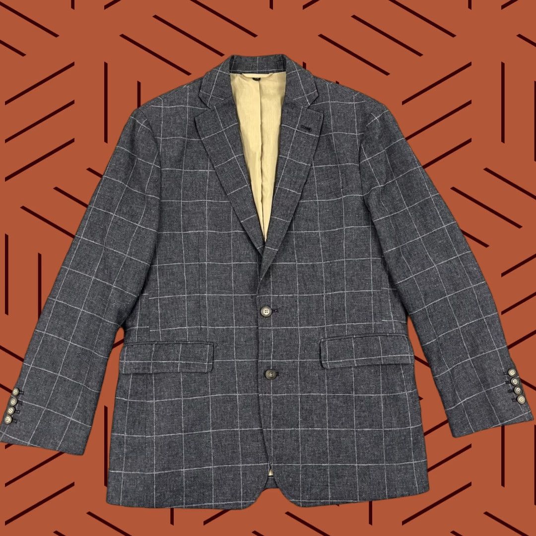 Orvis Orvis Blazer Mens 40R Blue Windowpane Plaid Linen Blend Sports Jacket Coat Size 40R - 1 Thumbnail